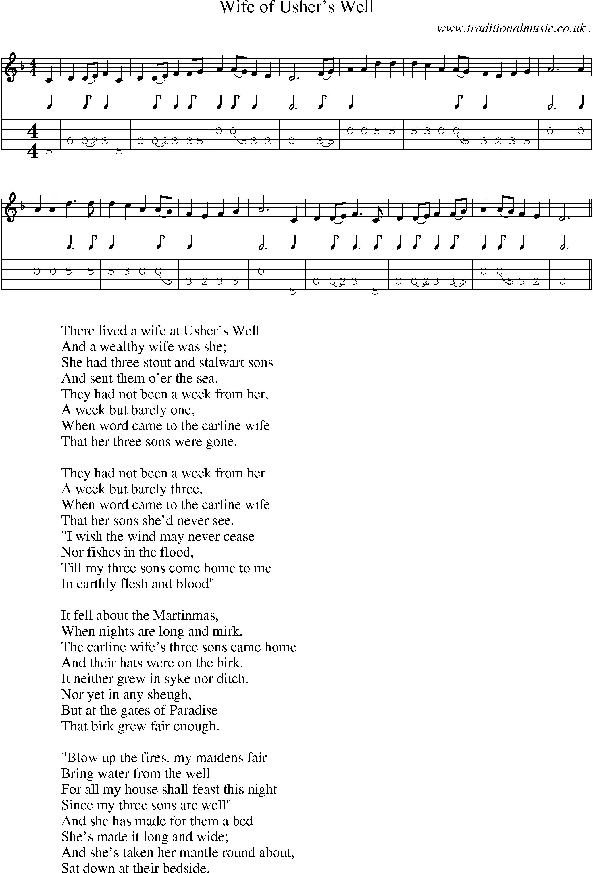 Sheet-Music and Mandolin Tabs for Wife Of Ushers Well