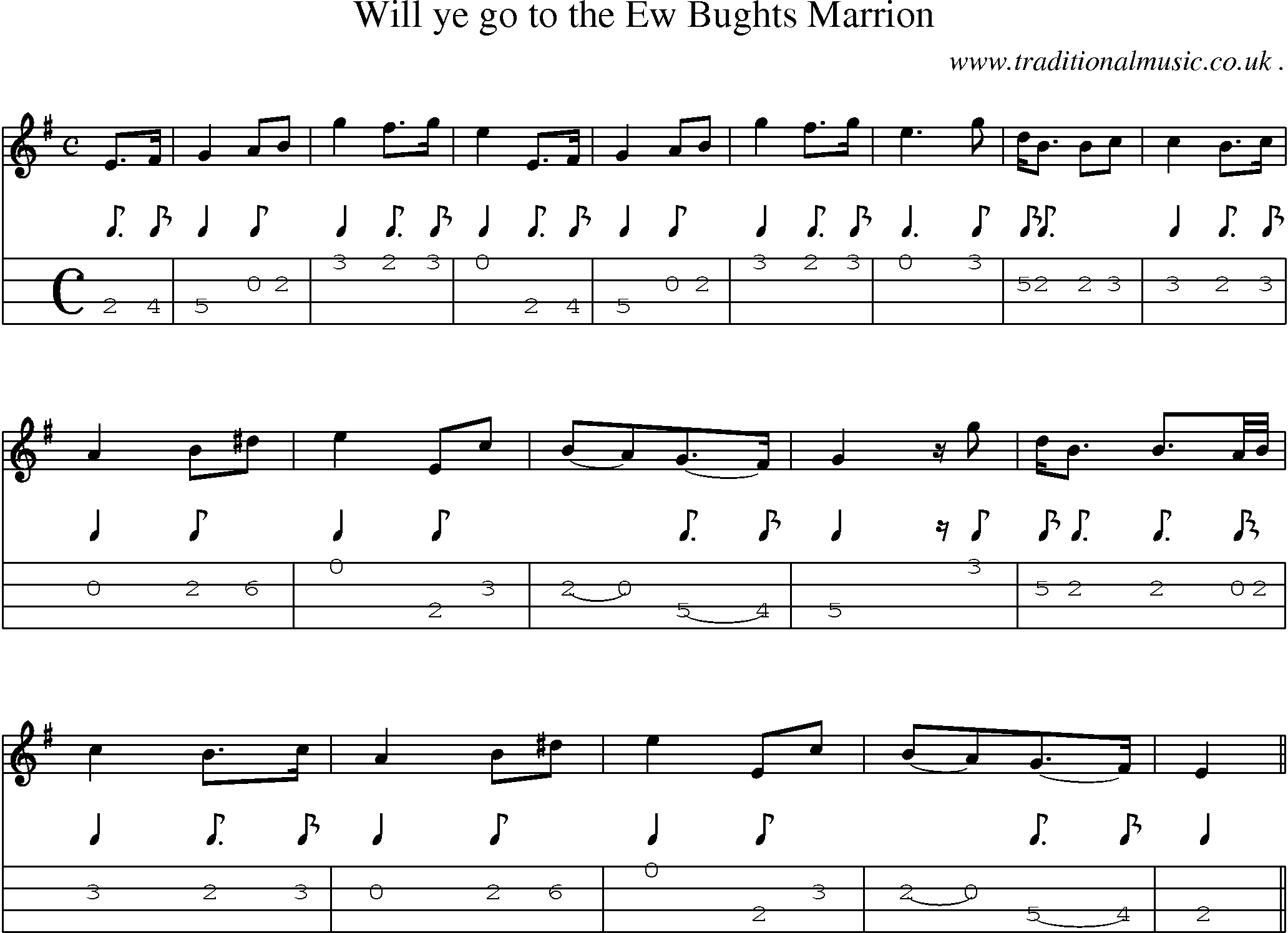 Sheet-Music and Mandolin Tabs for Will Ye Go To The Ew Bughts Marrion