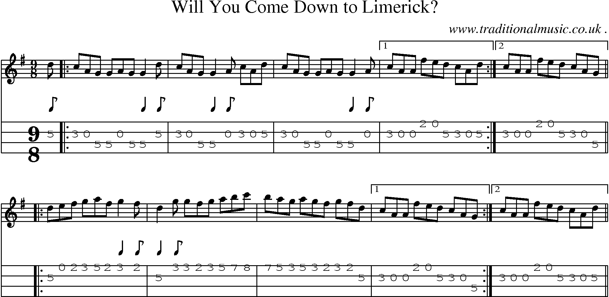 Sheet-Music and Mandolin Tabs for Will You Come Down To Limerick