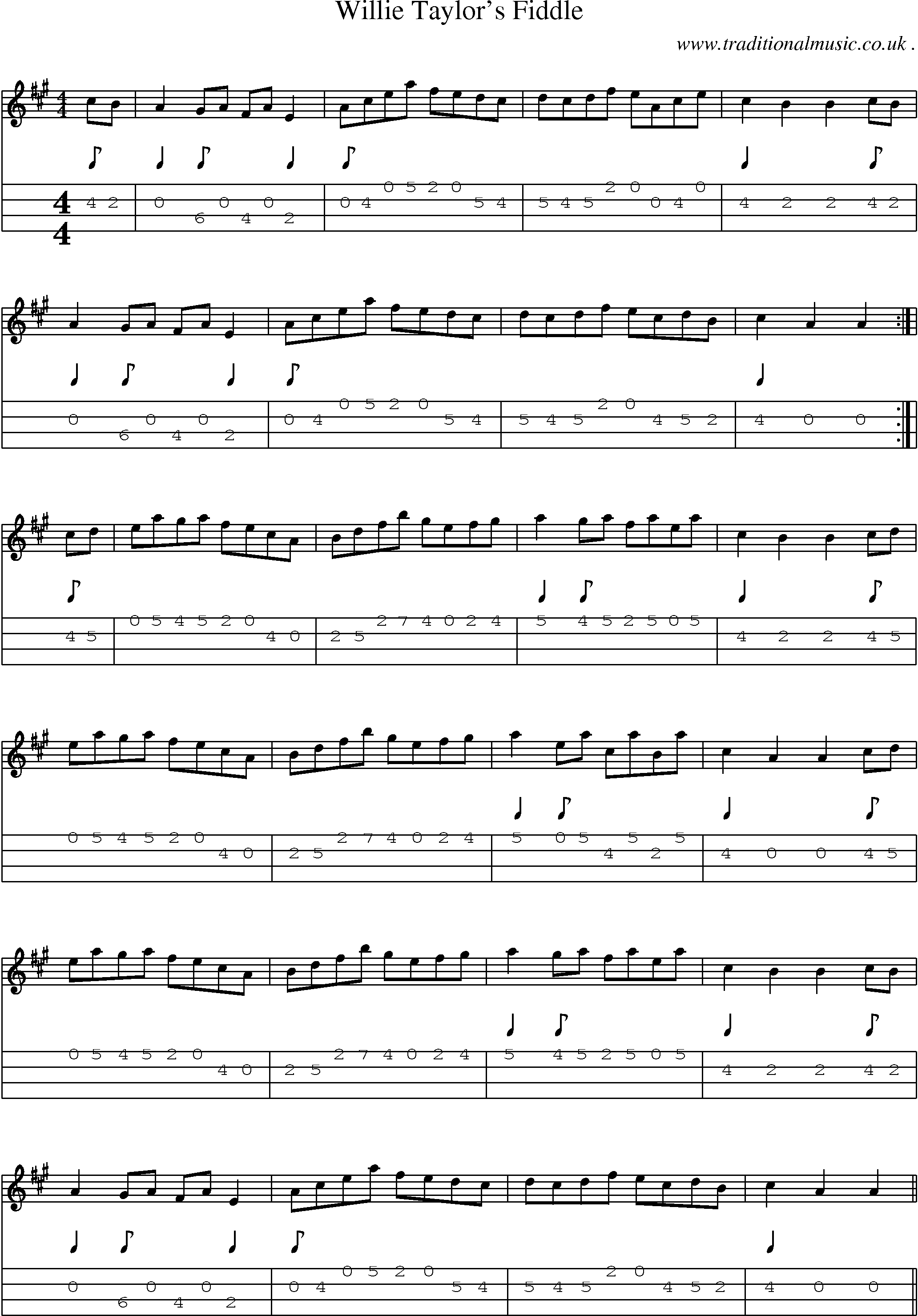 Sheet-Music and Mandolin Tabs for Willie Taylors Fiddle