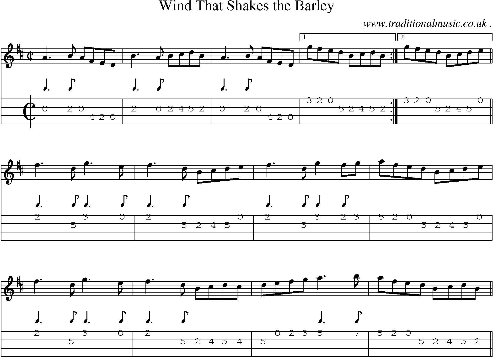 Sheet-Music and Mandolin Tabs for Wind That Shakes The Barley