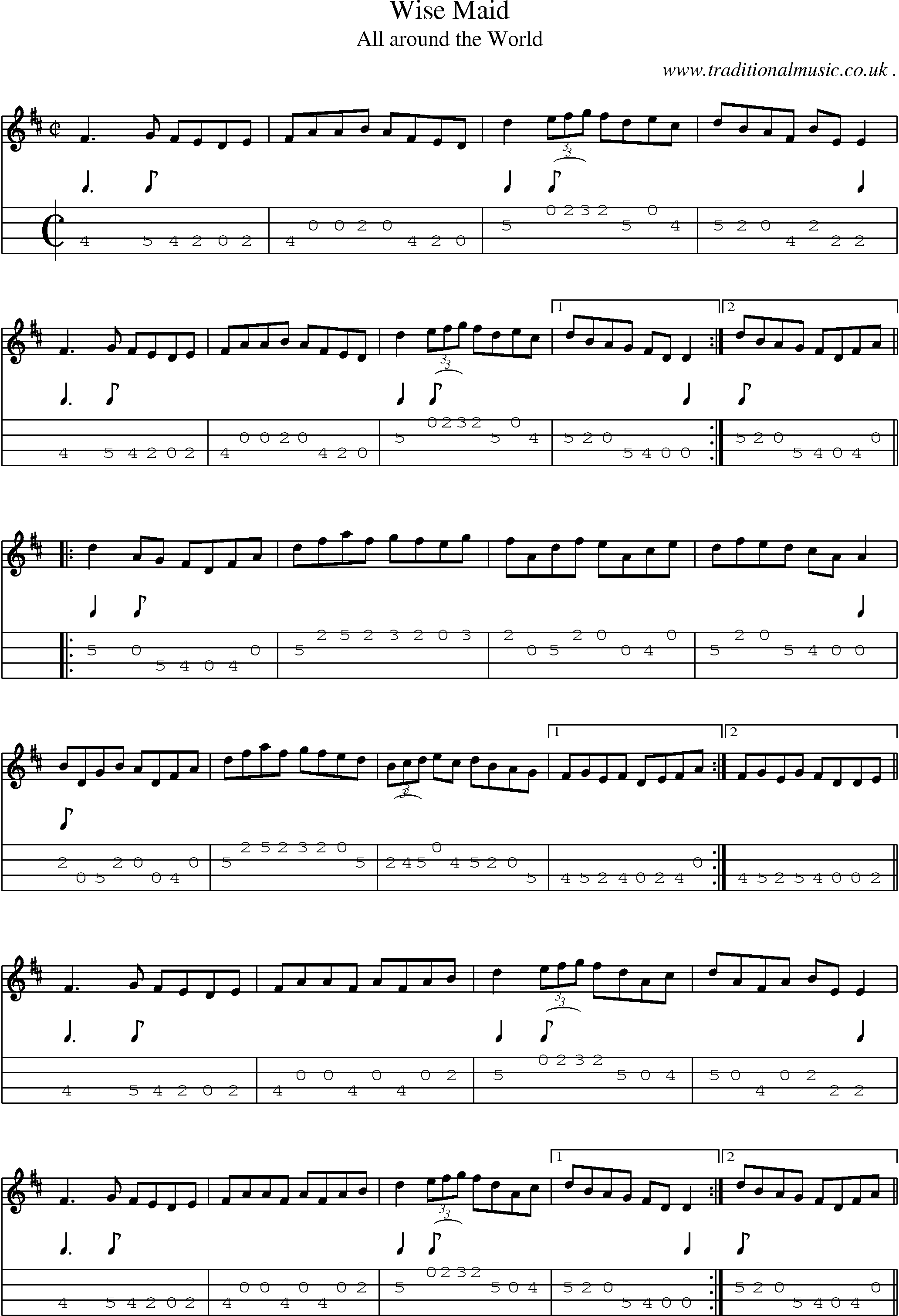 Sheet-Music and Mandolin Tabs for Wise Maid