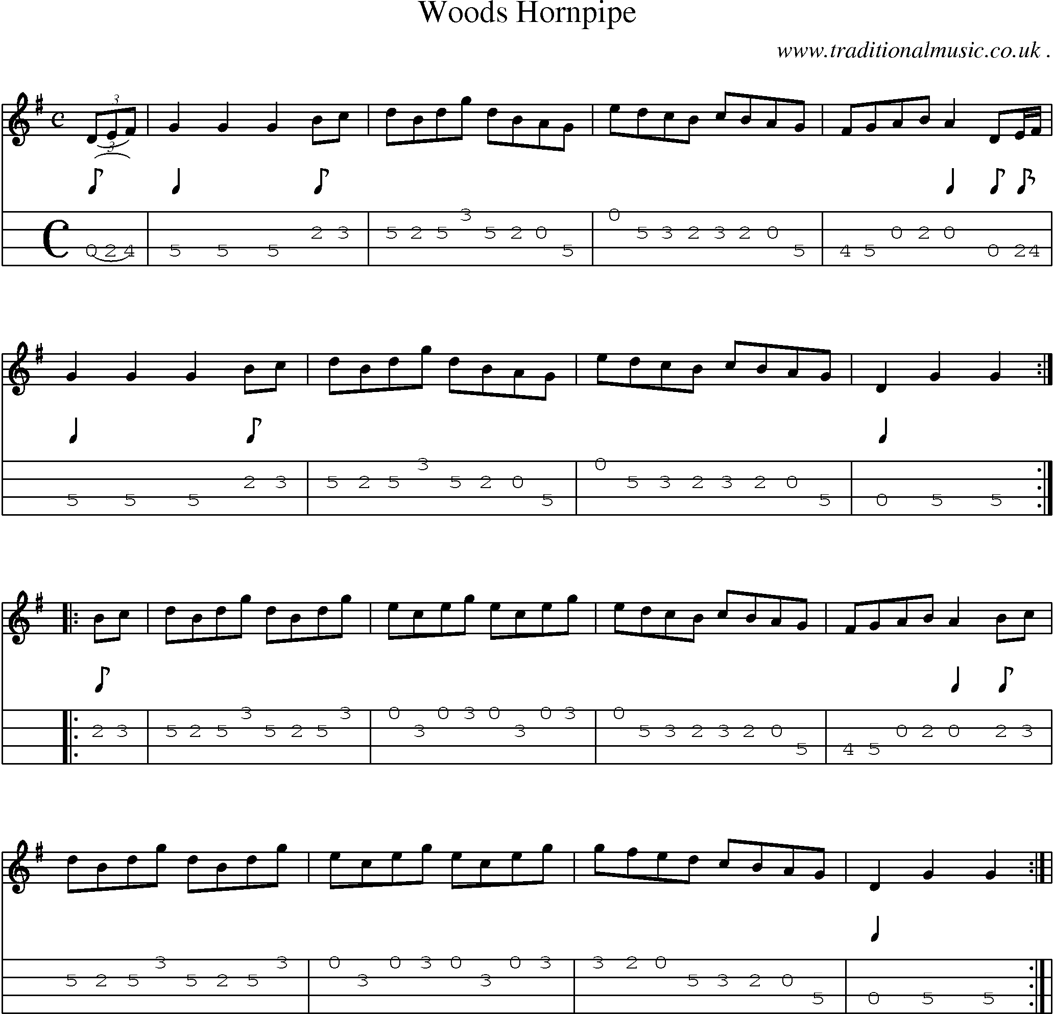 Sheet-Music and Mandolin Tabs for Woods Hornpipe