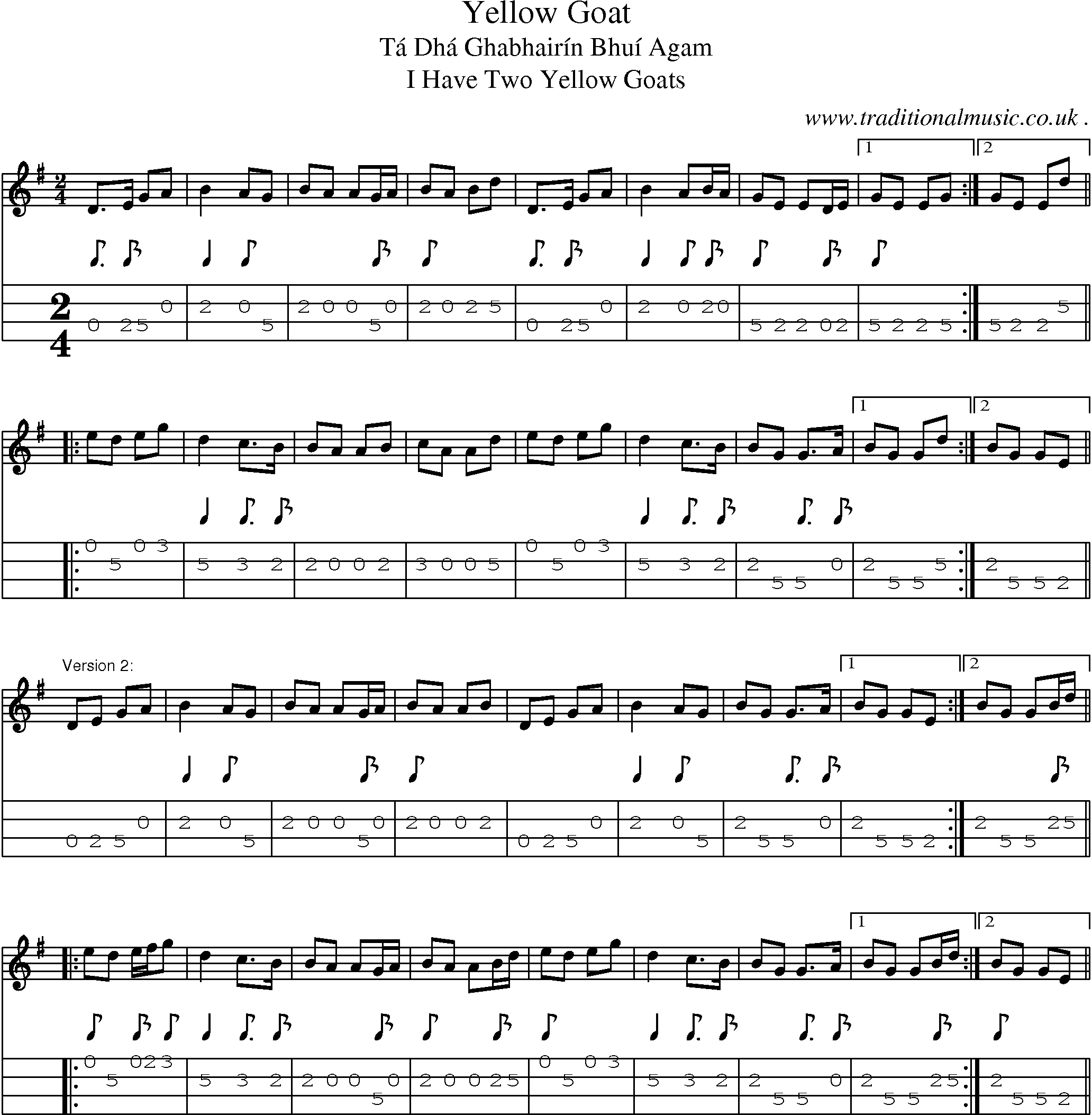 Sheet-Music and Mandolin Tabs for Yellow Goat