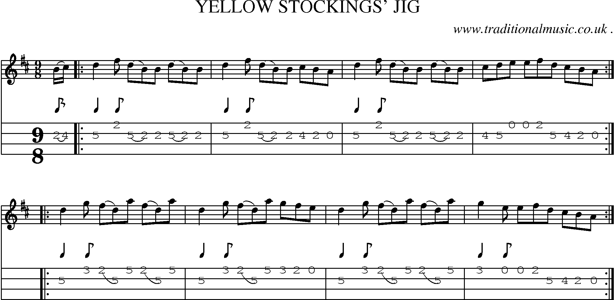 Sheet-Music and Mandolin Tabs for Yellow Stockings Jig