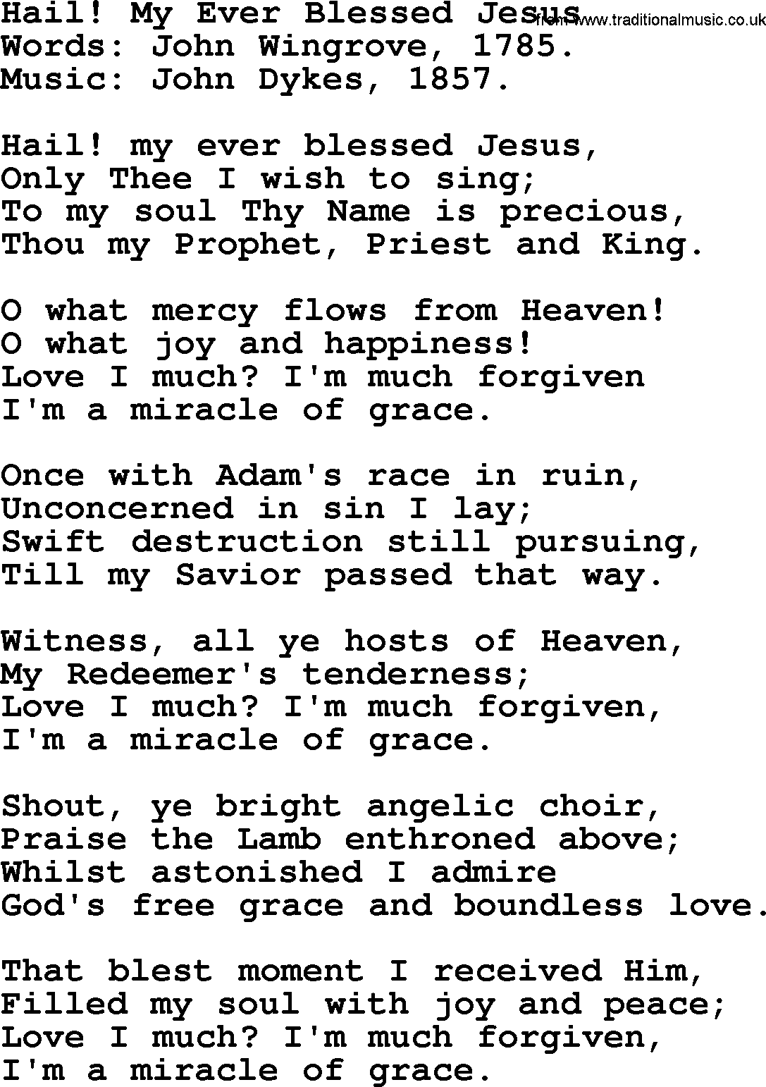 Forgiveness hymns, Hymn: Hail! My Ever Blessed Jesus, lyrics with PDF