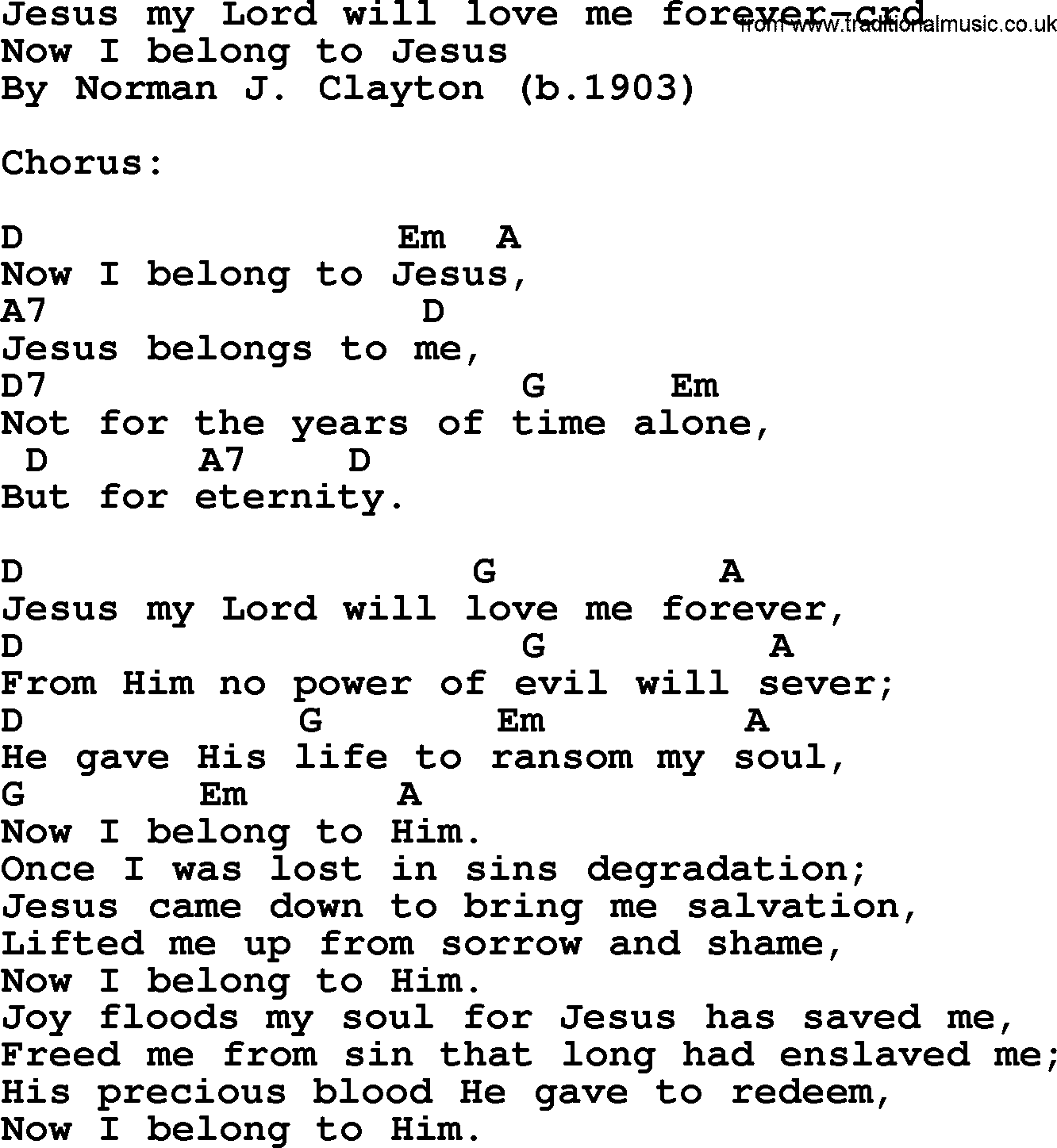 Forgiveness hymns, Hymn: Jesus My Lord Will Love Me Forever, lyrics chords and PDF