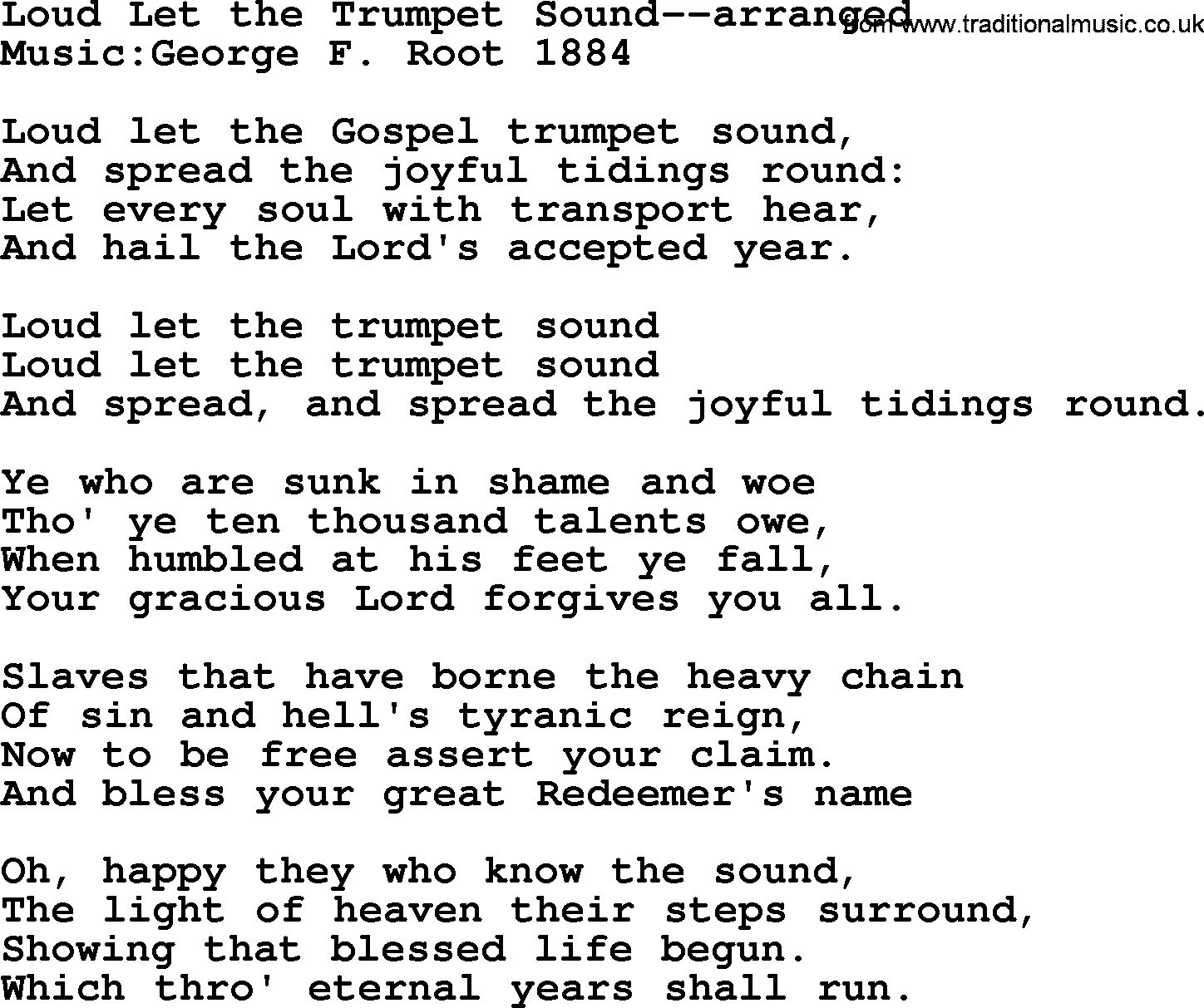 Forgiveness hymns, Hymn: Loud Let The Trumpet Sound-Arranged, lyrics with PDF