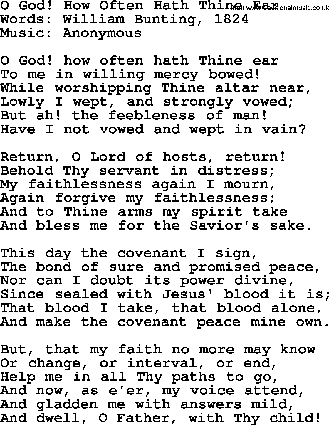 Forgiveness hymns, Hymn: O God! How Often Hath Thine Ear, lyrics with PDF