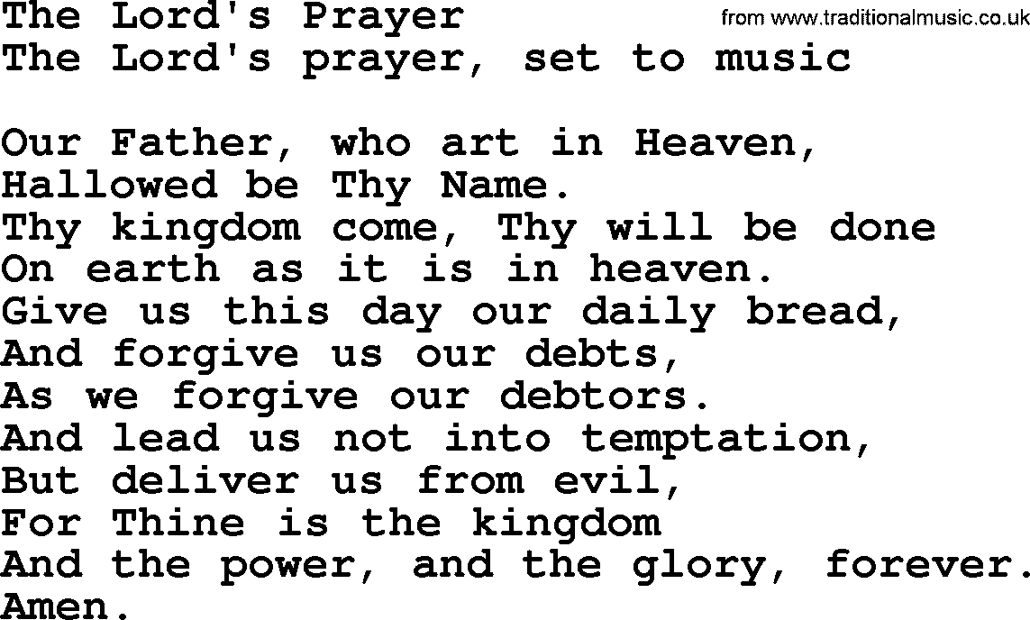 Forgiveness hymns, Hymn: The Lord's Prayer, lyrics with PDF