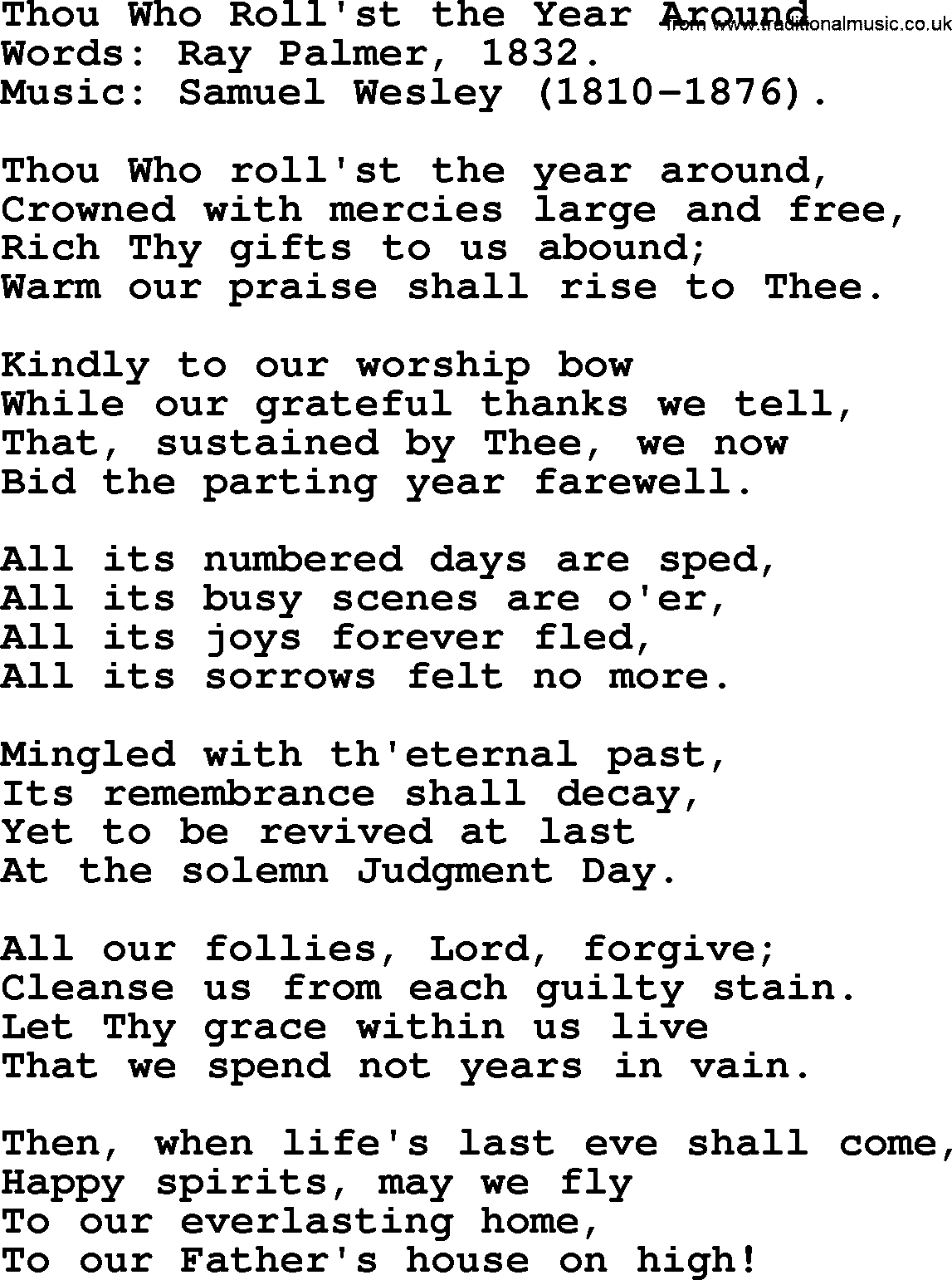 Forgiveness hymns, Hymn: Thou Who Roll'st The Year Around, lyrics with PDF