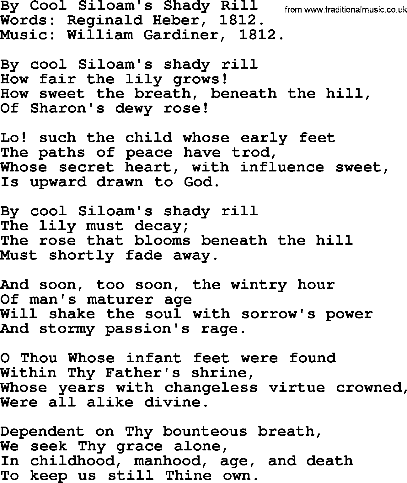 Funeral Hymn: By Cool Siloam's Shady Rill, lyrics, and PDF