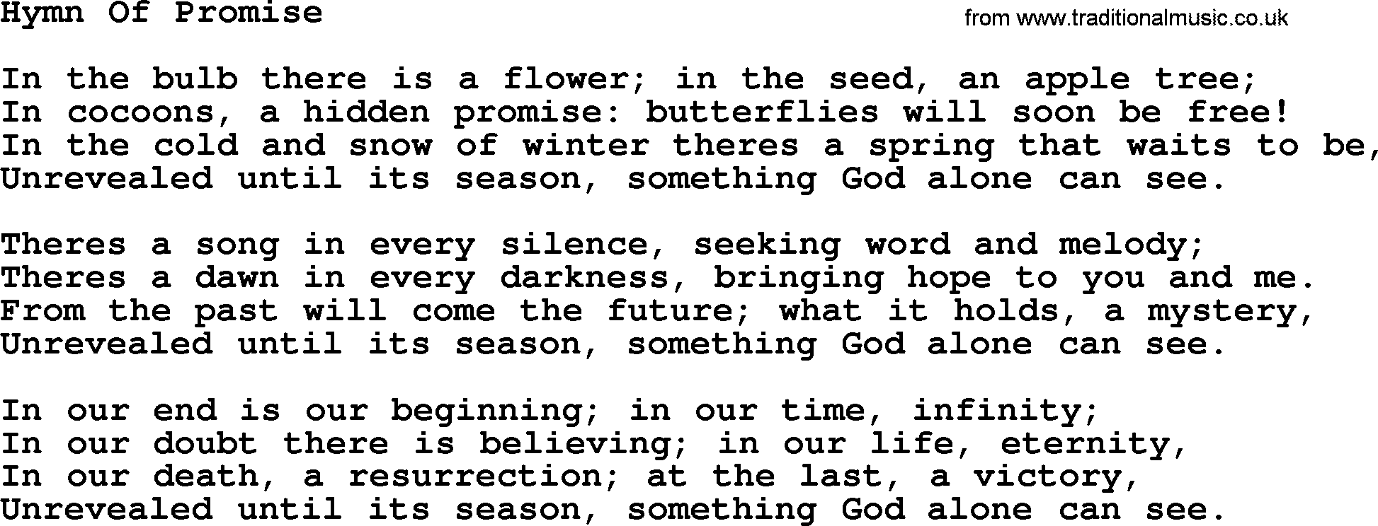 Funeral Hymn: Hymn Of Promise, lyrics, and PDF