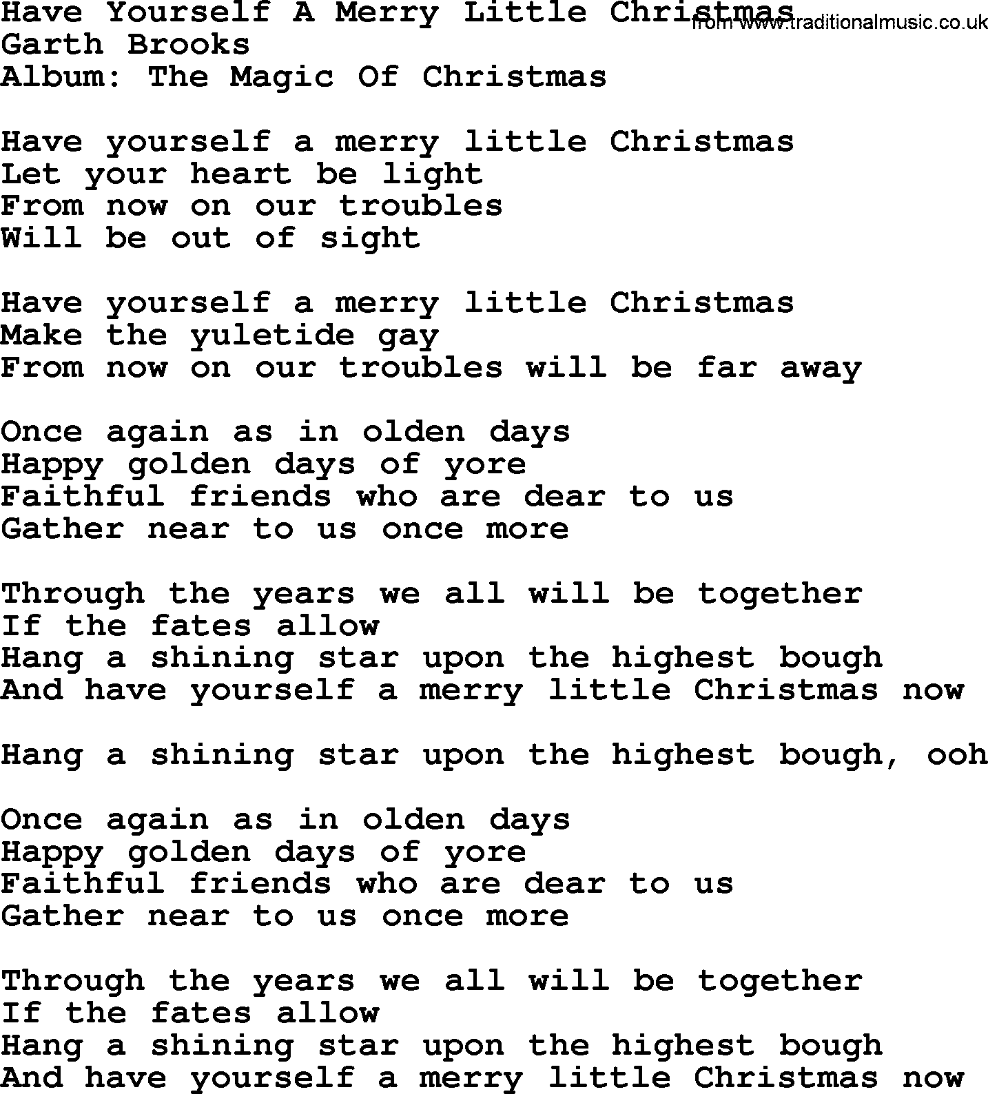 Garth Brooks song: Have Yourself A Merry Little Christmas, lyrics
