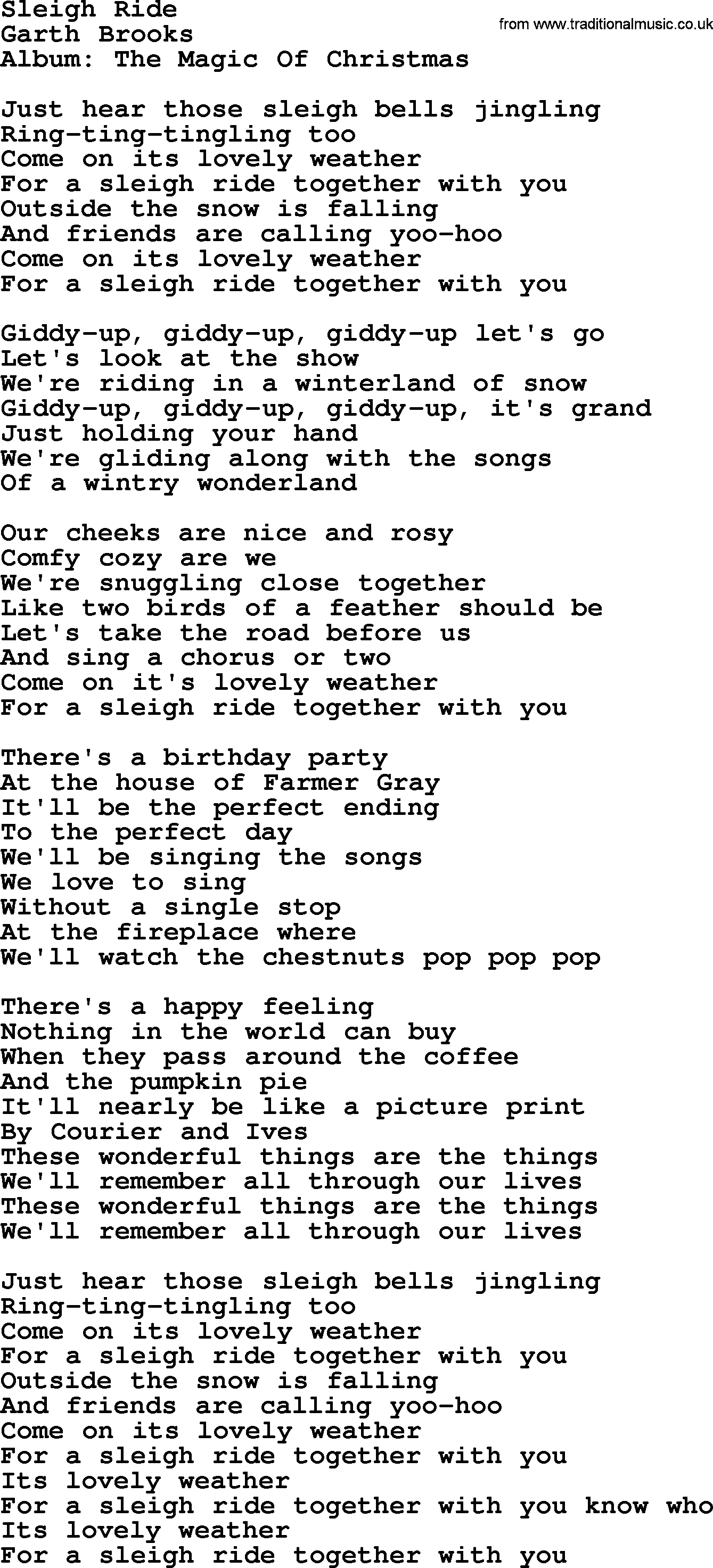 Sleigh Ride, by Garth Brooks - lyrics.