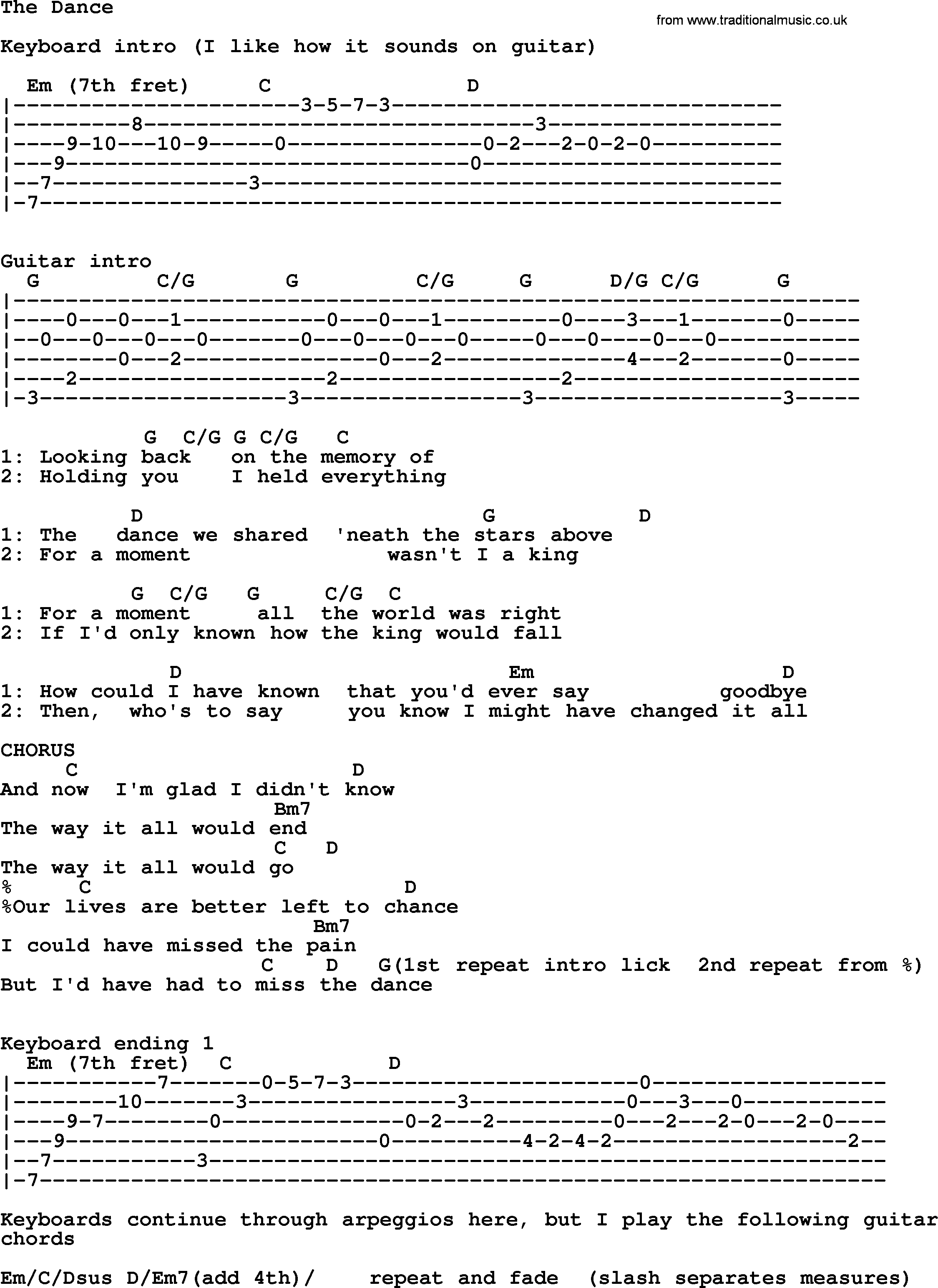 Garth Brooks song: The Dance, lyrics and chords