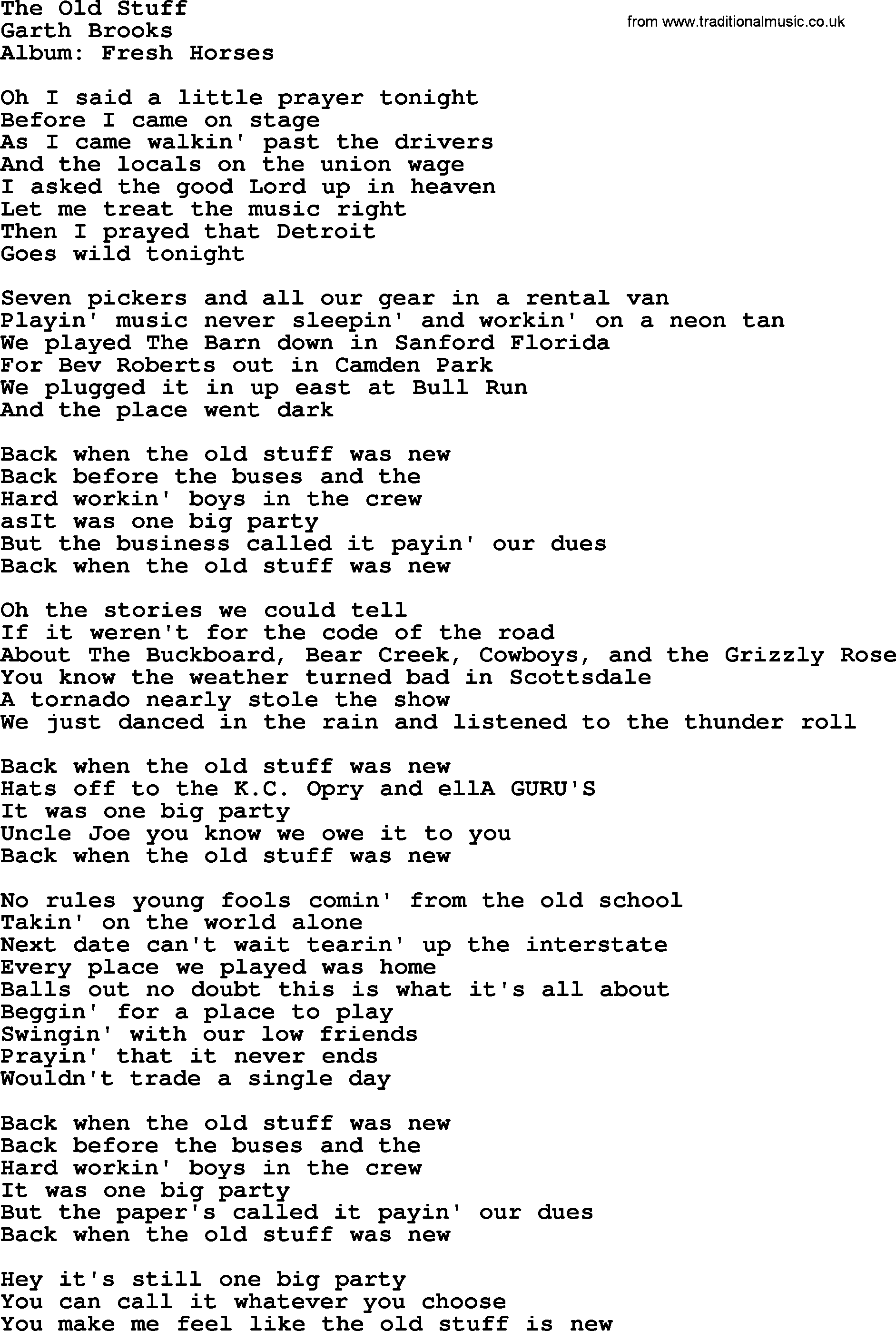 Garth Brooks song: The Old Stuff, lyrics