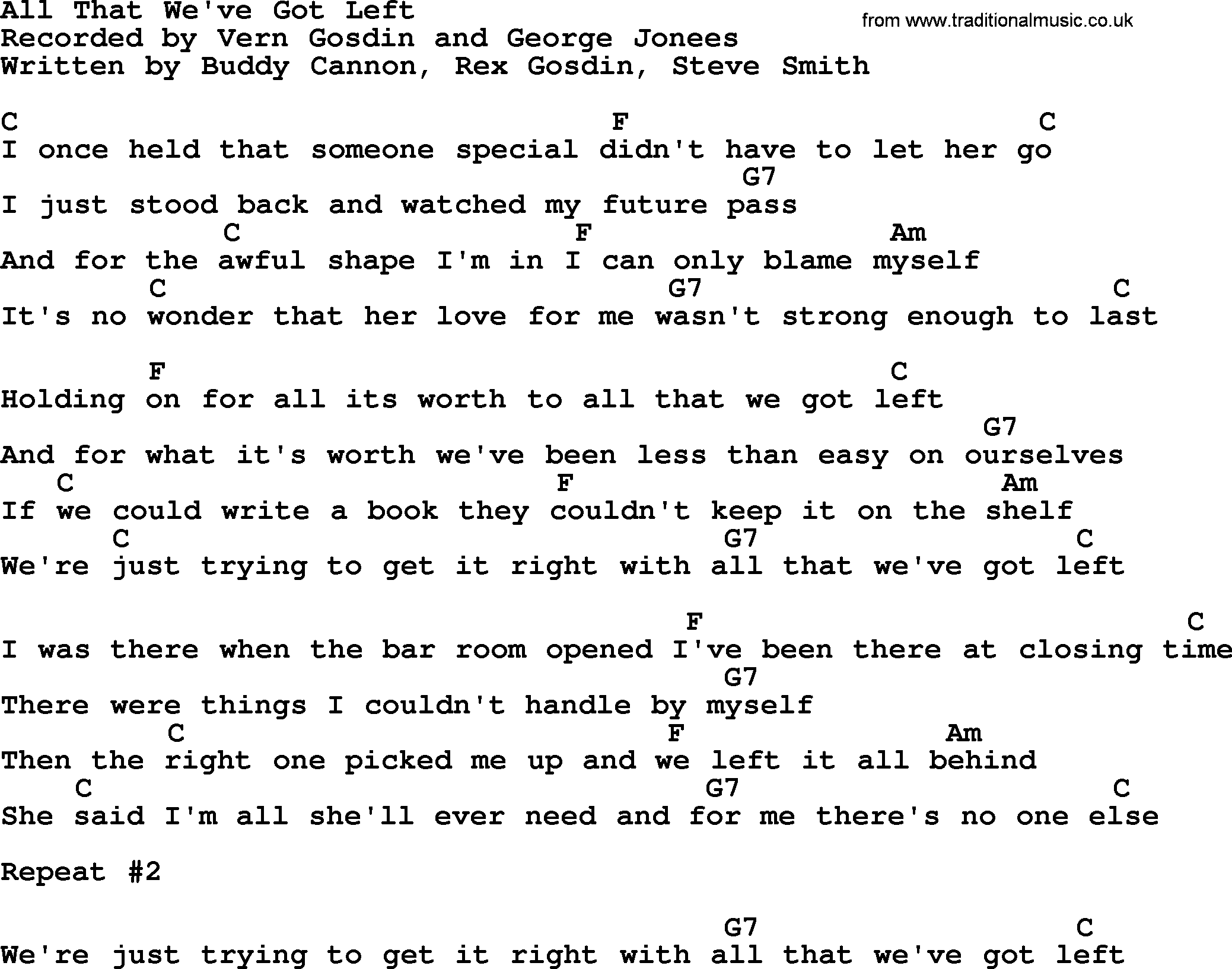 George Jones song: All That We've Got Left, lyrics and chords