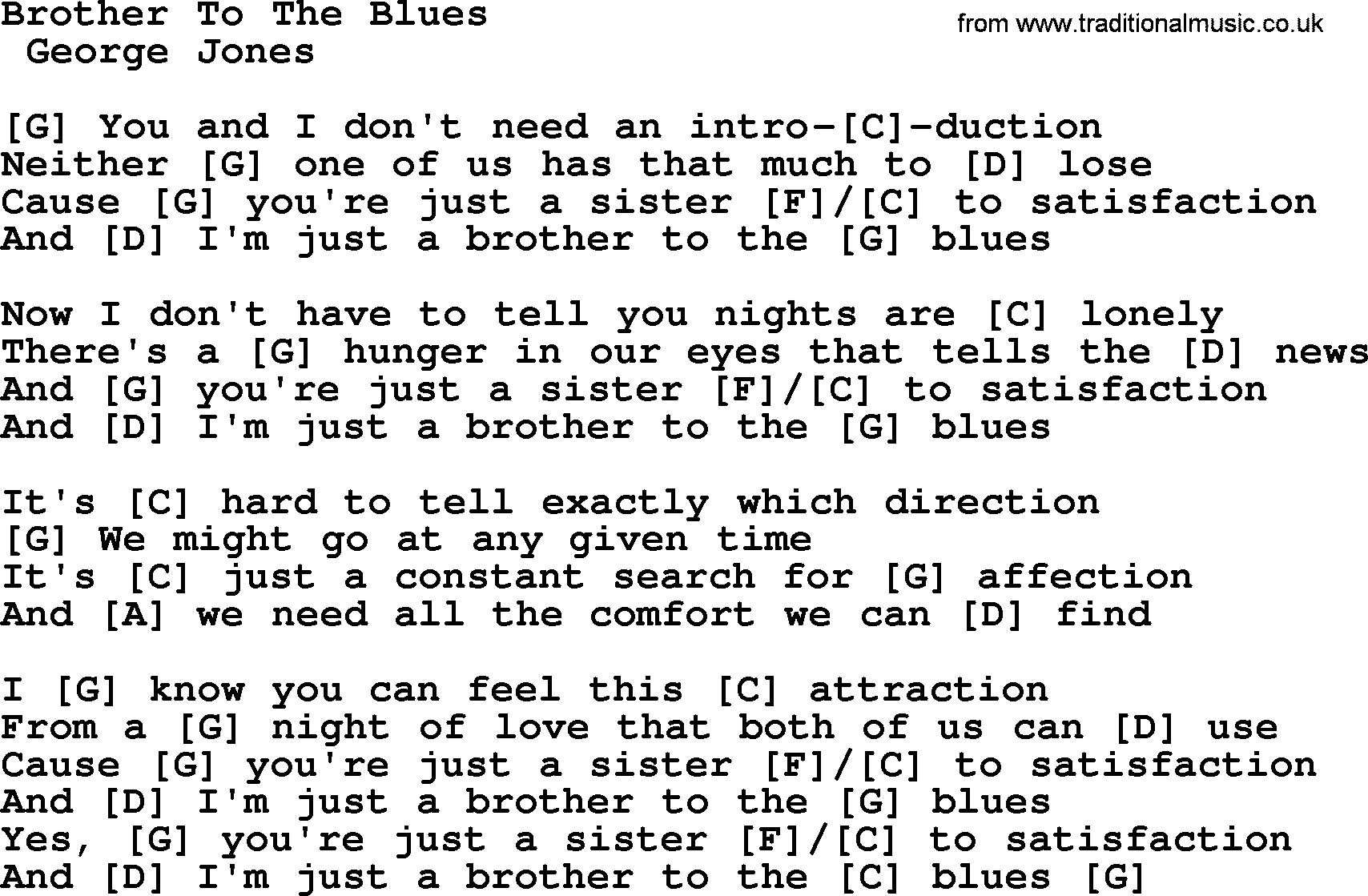 George Jones song: Brother To The Blues, lyrics and chords