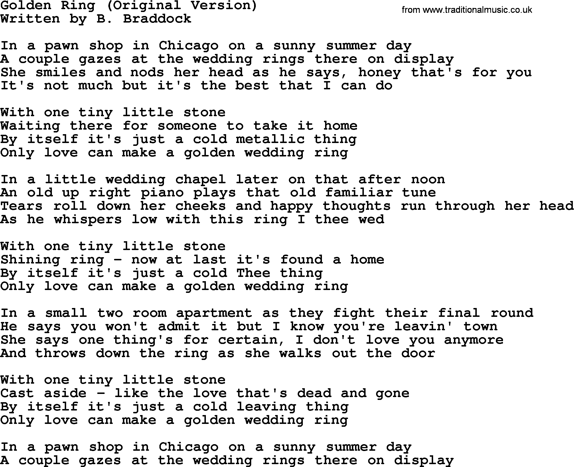George Jones song: Golden Ring (original Version), lyrics