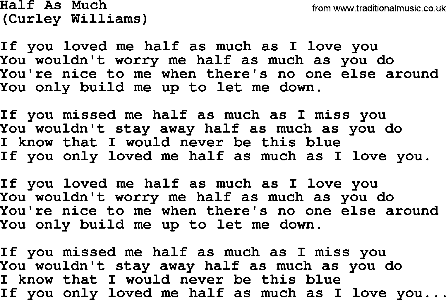 George Jones song: Half As Much, lyrics