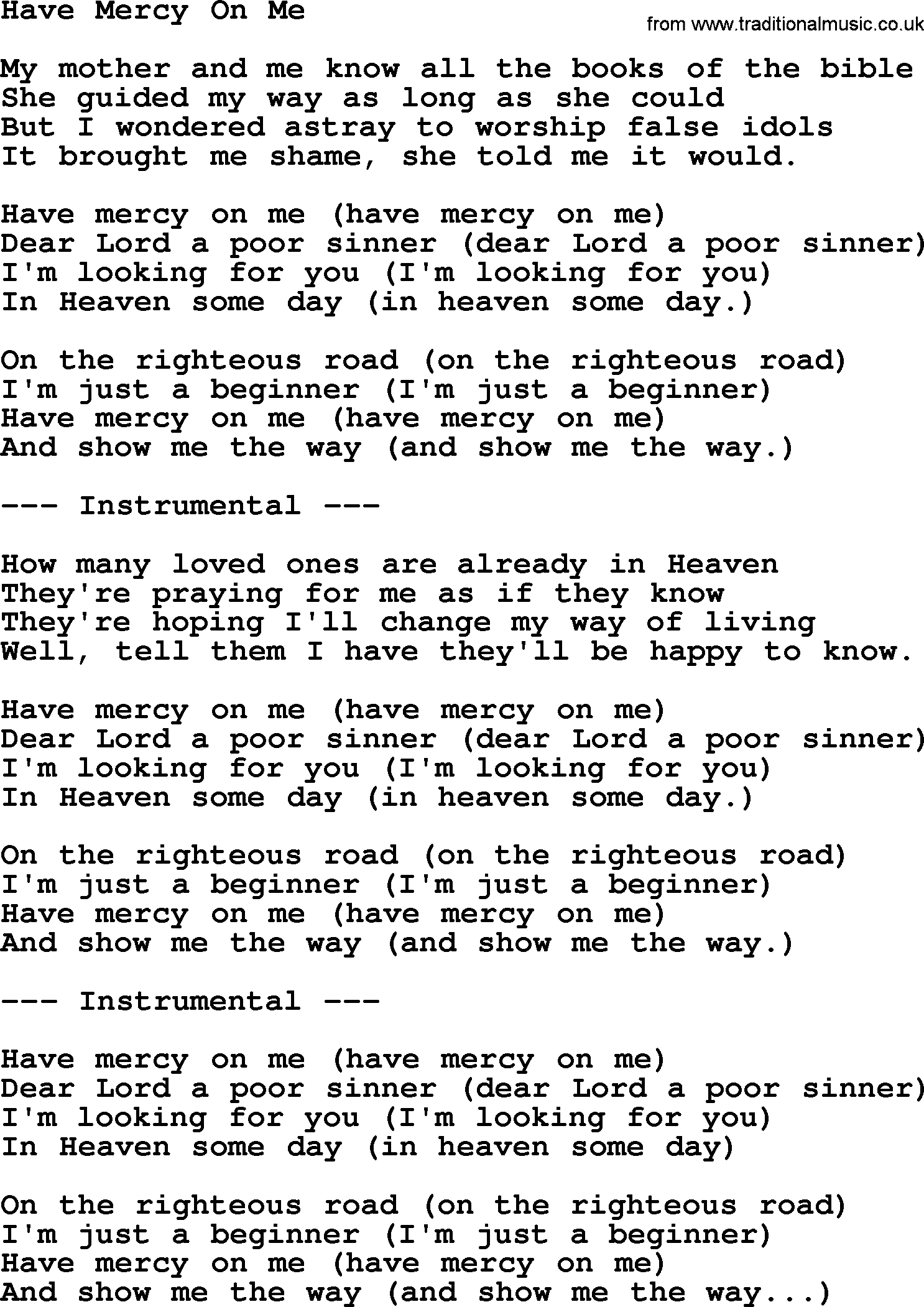 George Jones song: Have Mercy On Me, lyrics
