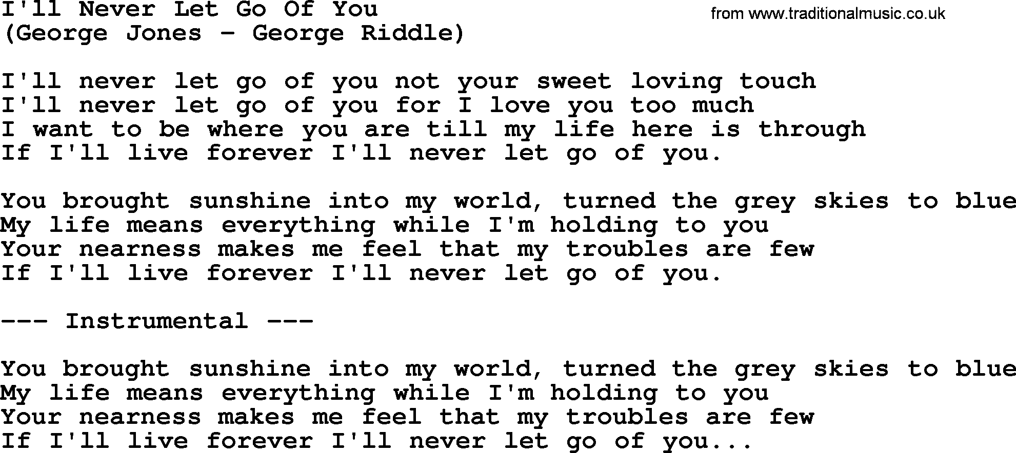 George Jones song: I'll Never Let Go Of You, lyrics