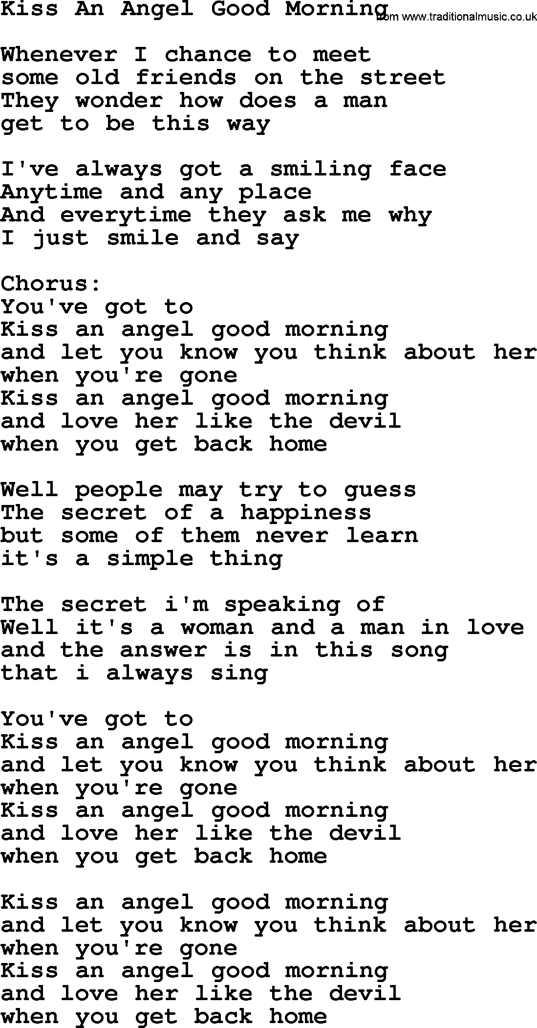 George Jones song: Kiss An Angel Good Morning, lyrics