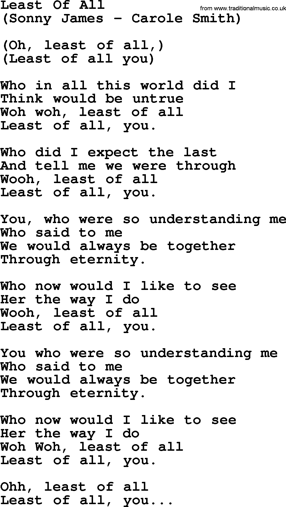George Jones song: Least Of All, lyrics