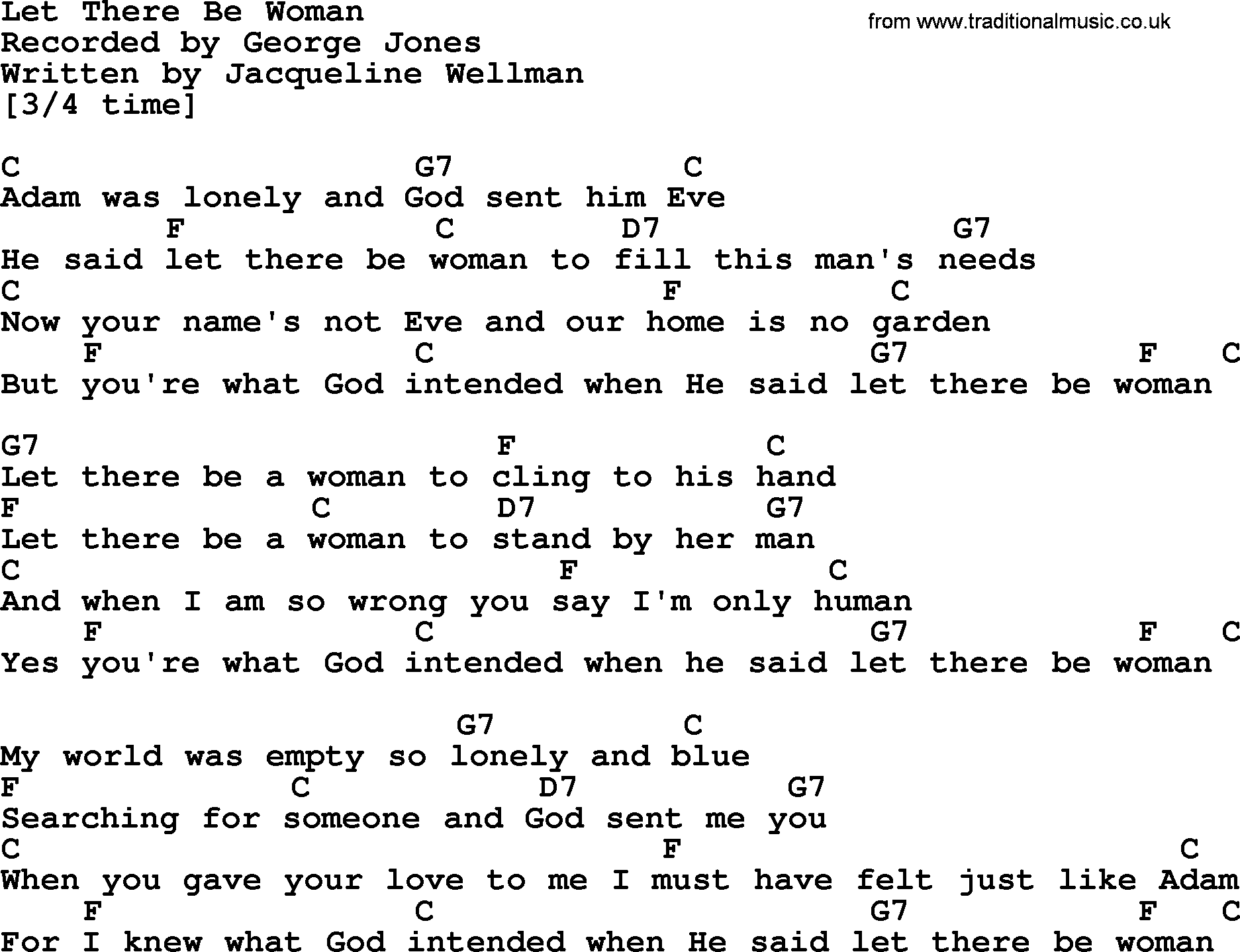 George Jones song: Let There Be Woman, lyrics and chords