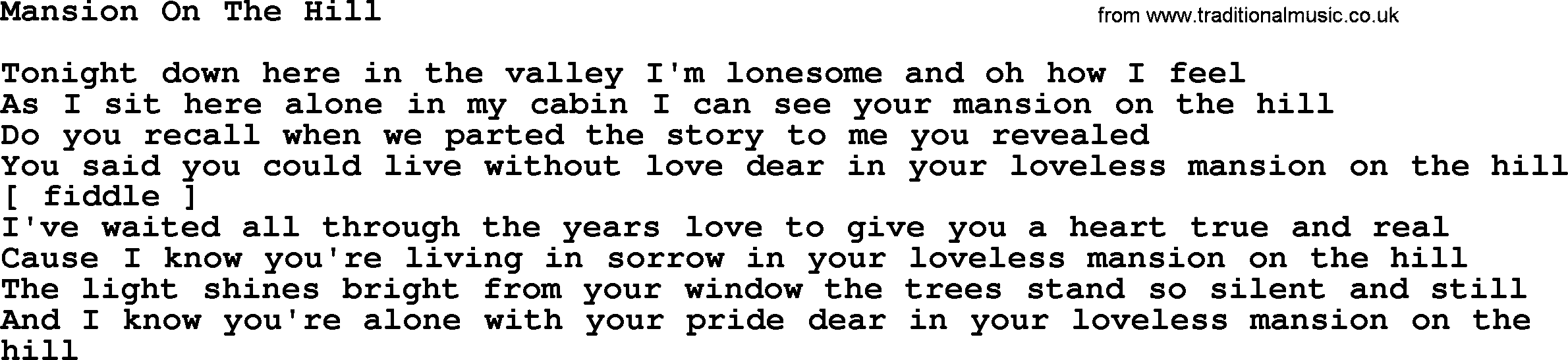 George Jones song: Mansion On The Hill, lyrics