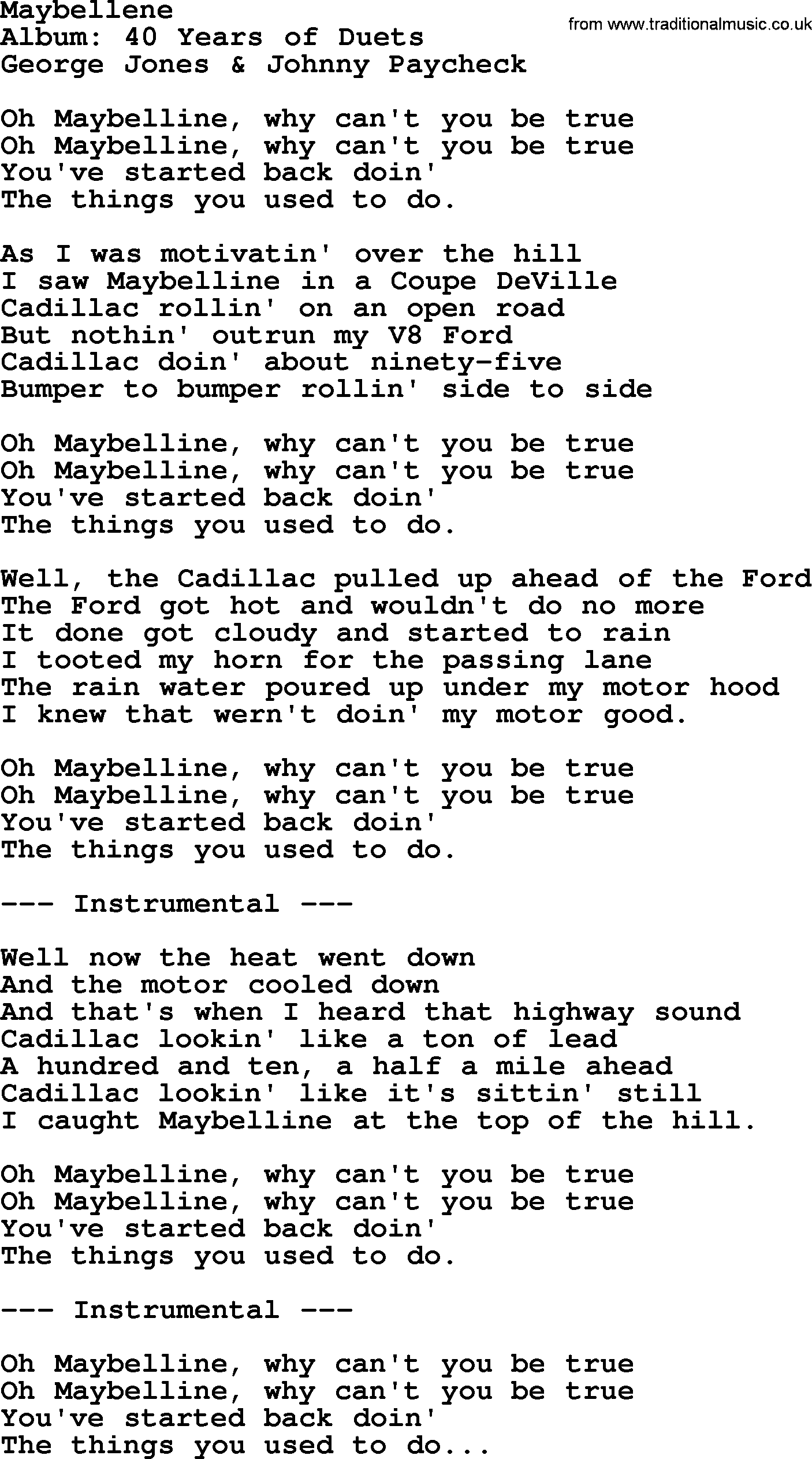 George Jones song: Maybellene, lyrics