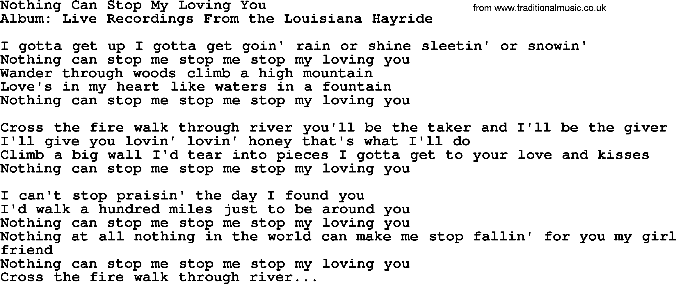 George Jones song: Nothing Can Stop My Loving You, lyrics