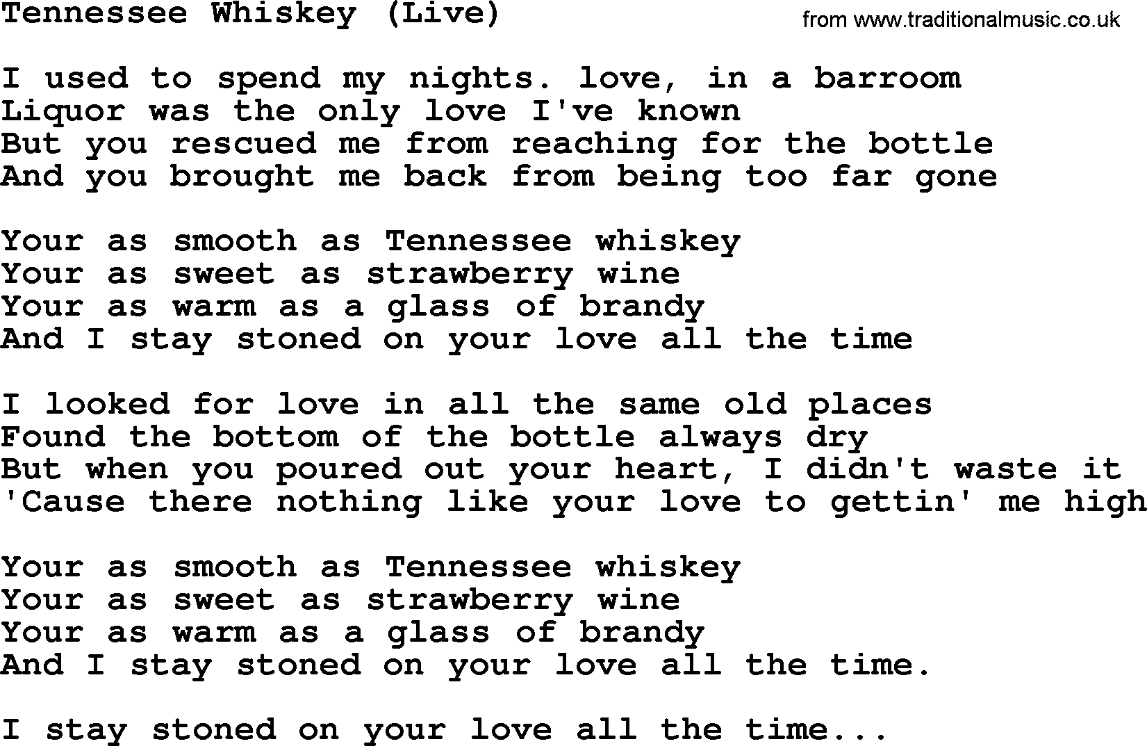 George Jones song: Tennessee Whiskey (live), lyrics