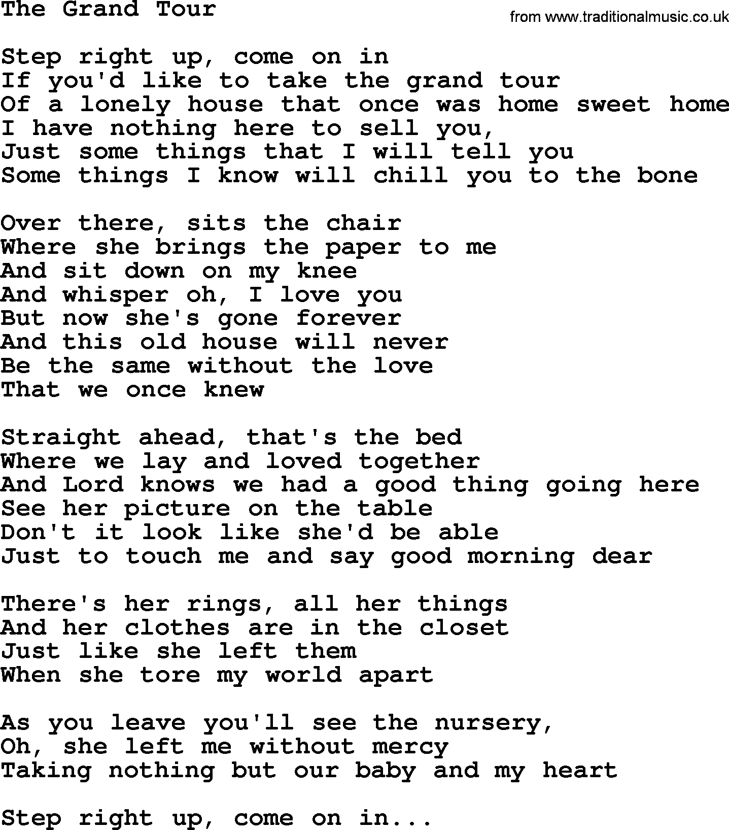George Jones song: The Grand Tour, lyrics