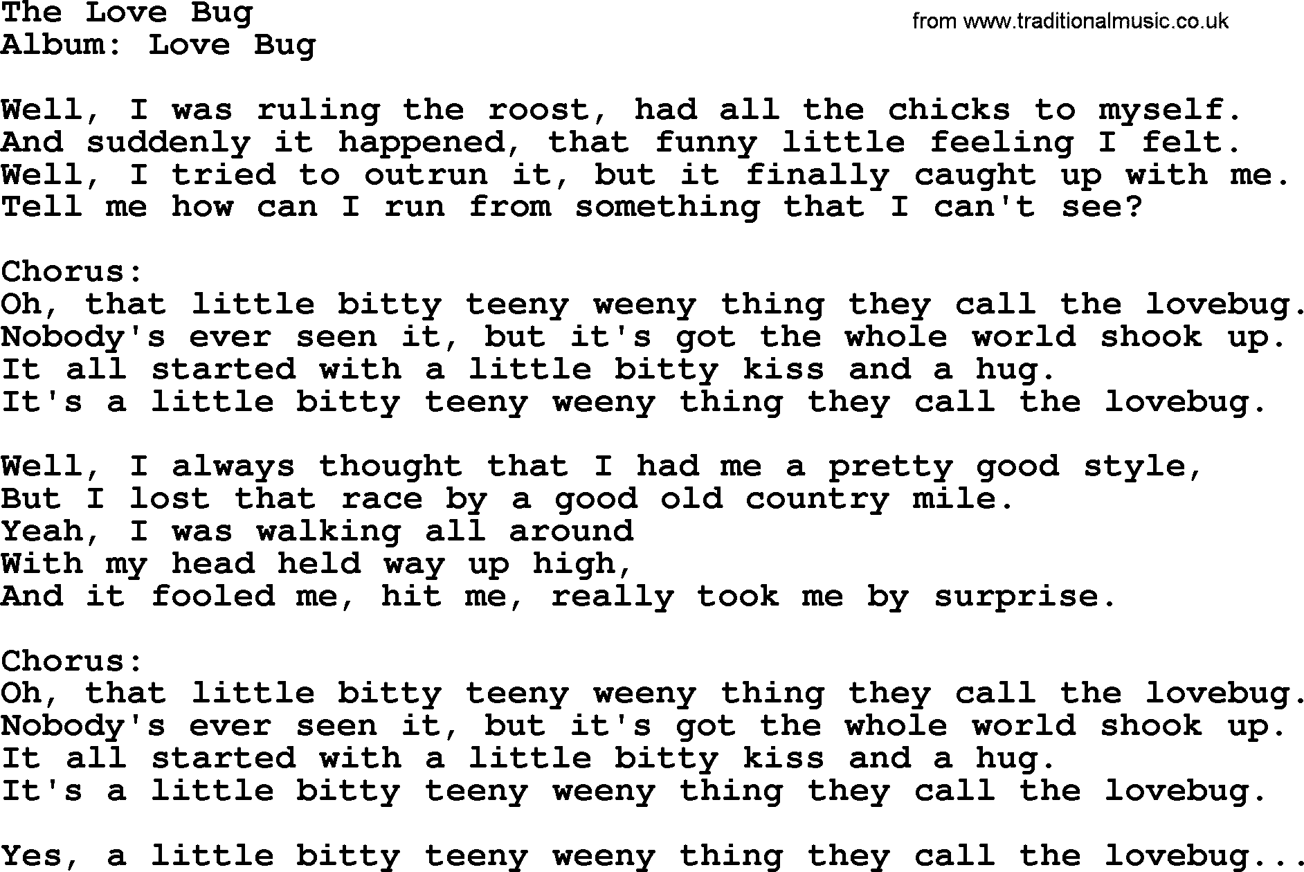 George Jones song: The Love Bug, lyrics