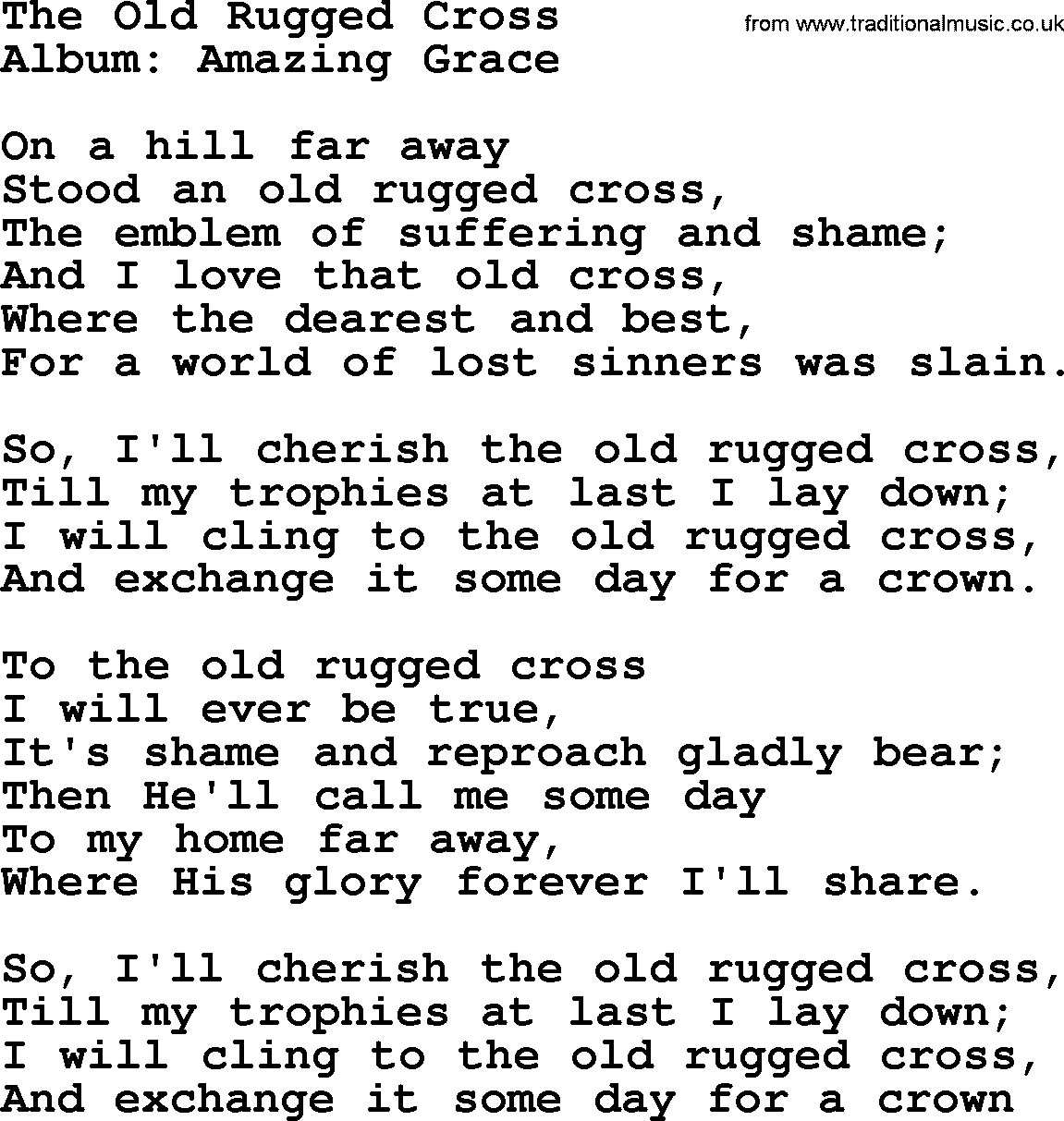 George Jones song: The Old Rugged Cross, lyrics
