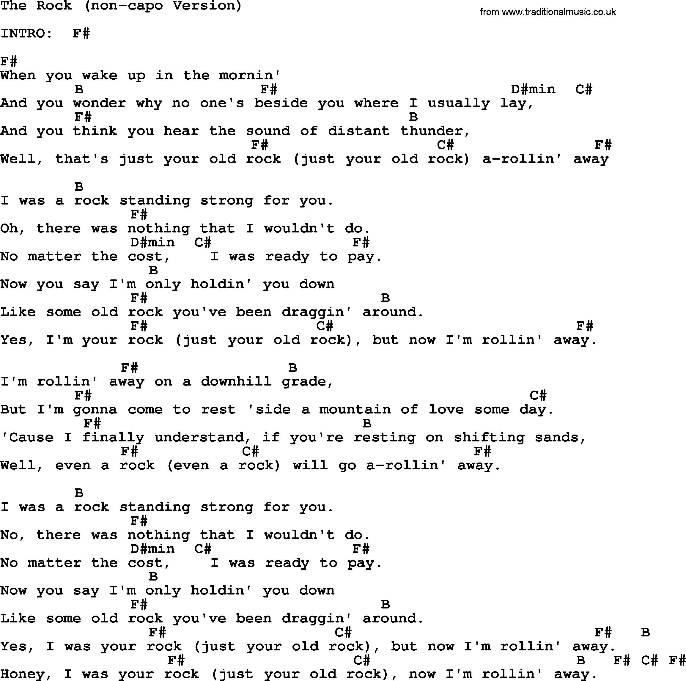 George Jones song: The Rock (non-capo Version), lyrics and chords