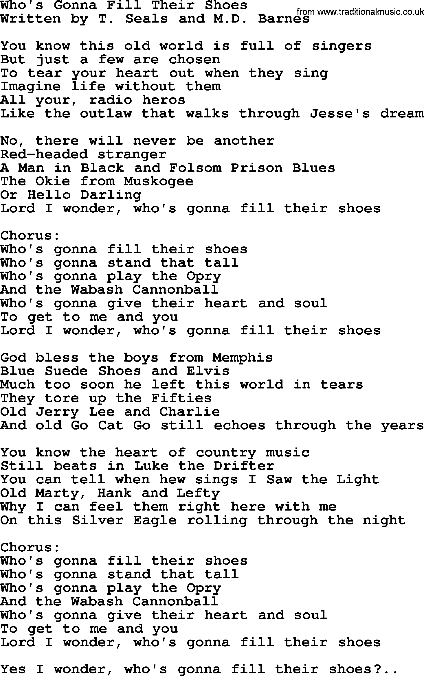 George Jones song: Who's Gonna Fill Their Shoes, lyrics