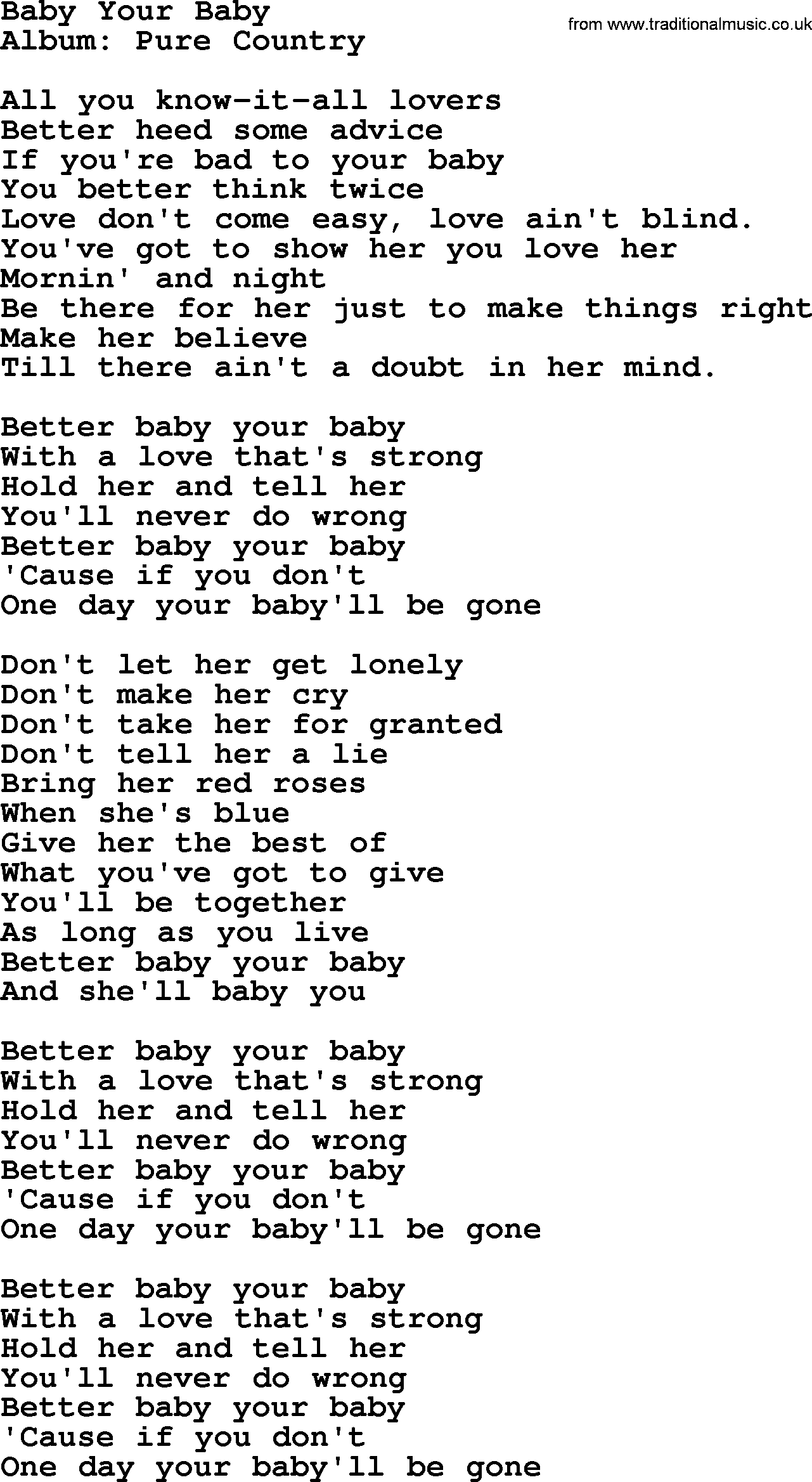 George Strait song: Baby Your Baby, lyrics