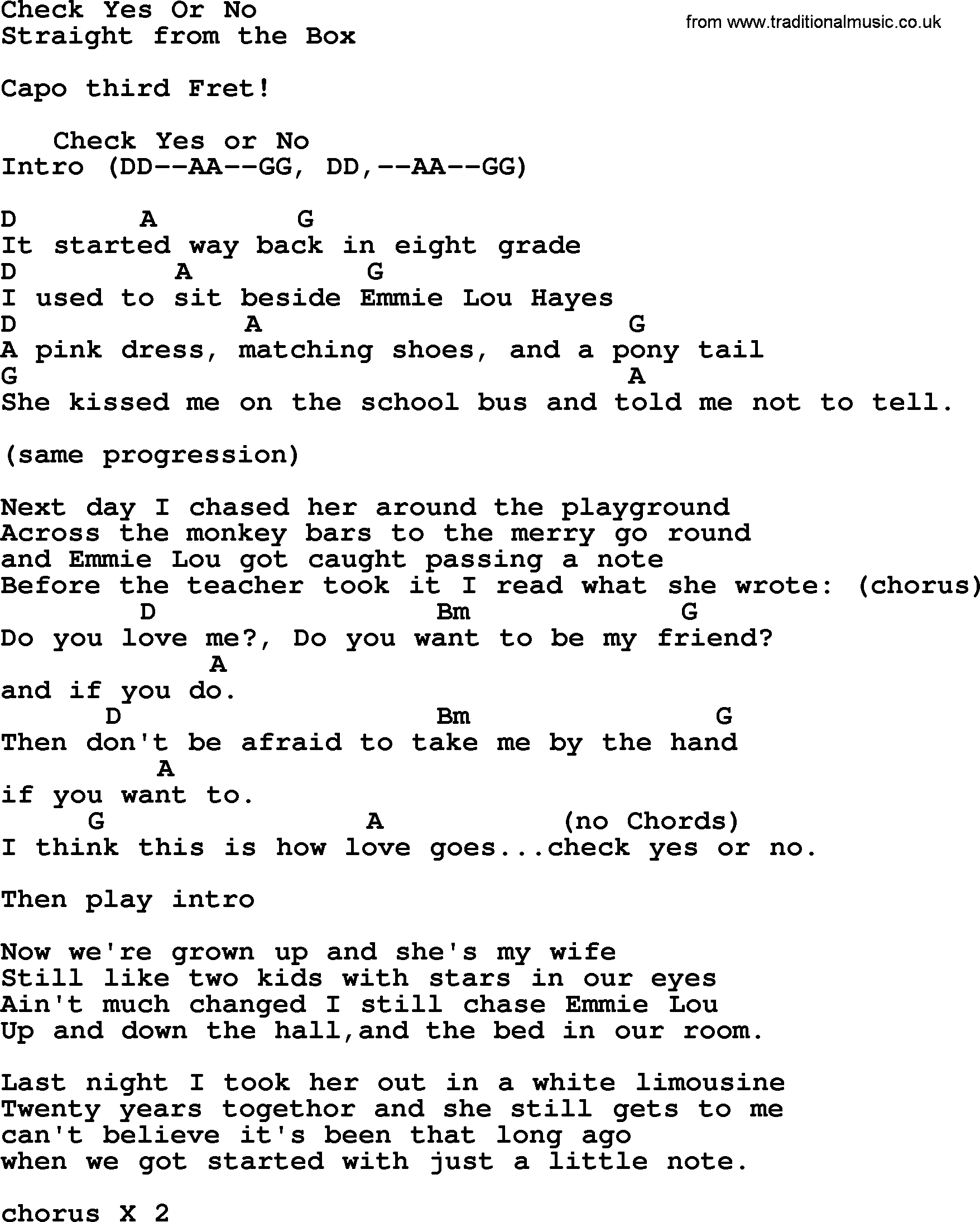 Check Yes Or No, by George Strait - lyrics and chords.