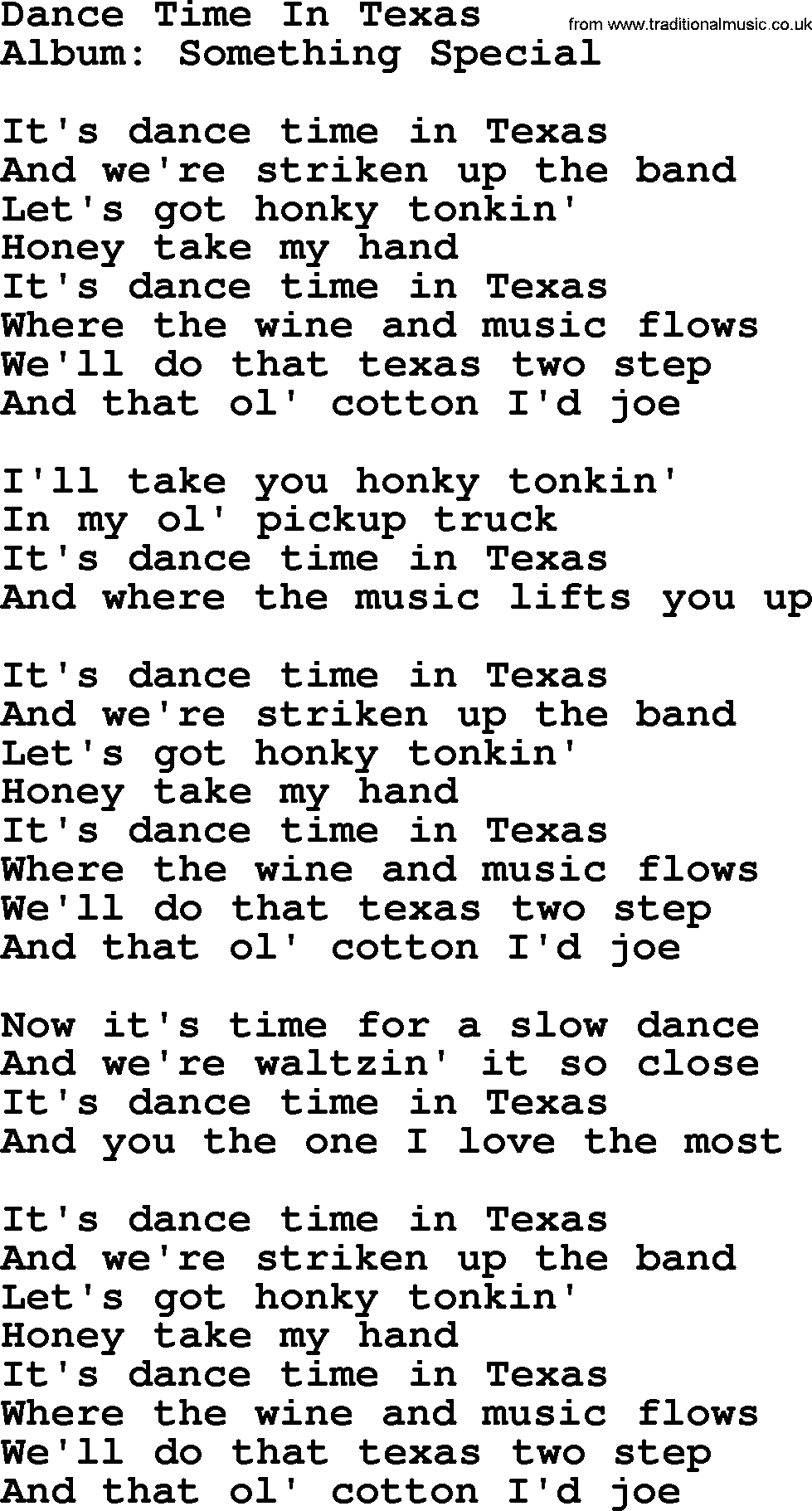George Strait song: Dance Time In Texas, lyrics