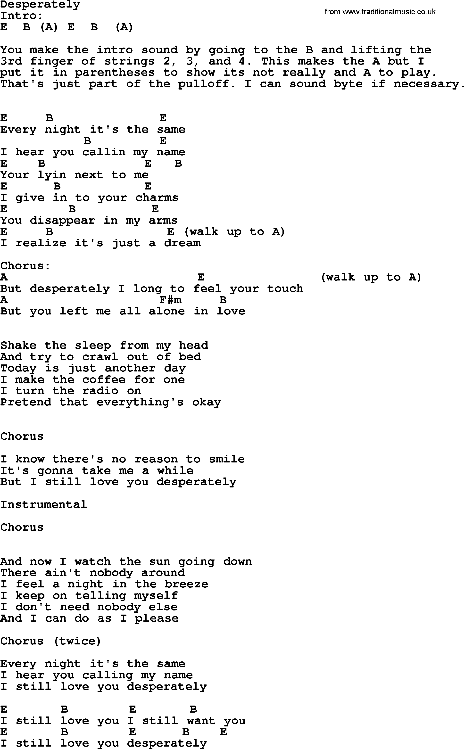 George Strait song: Desperately, lyrics and chords
