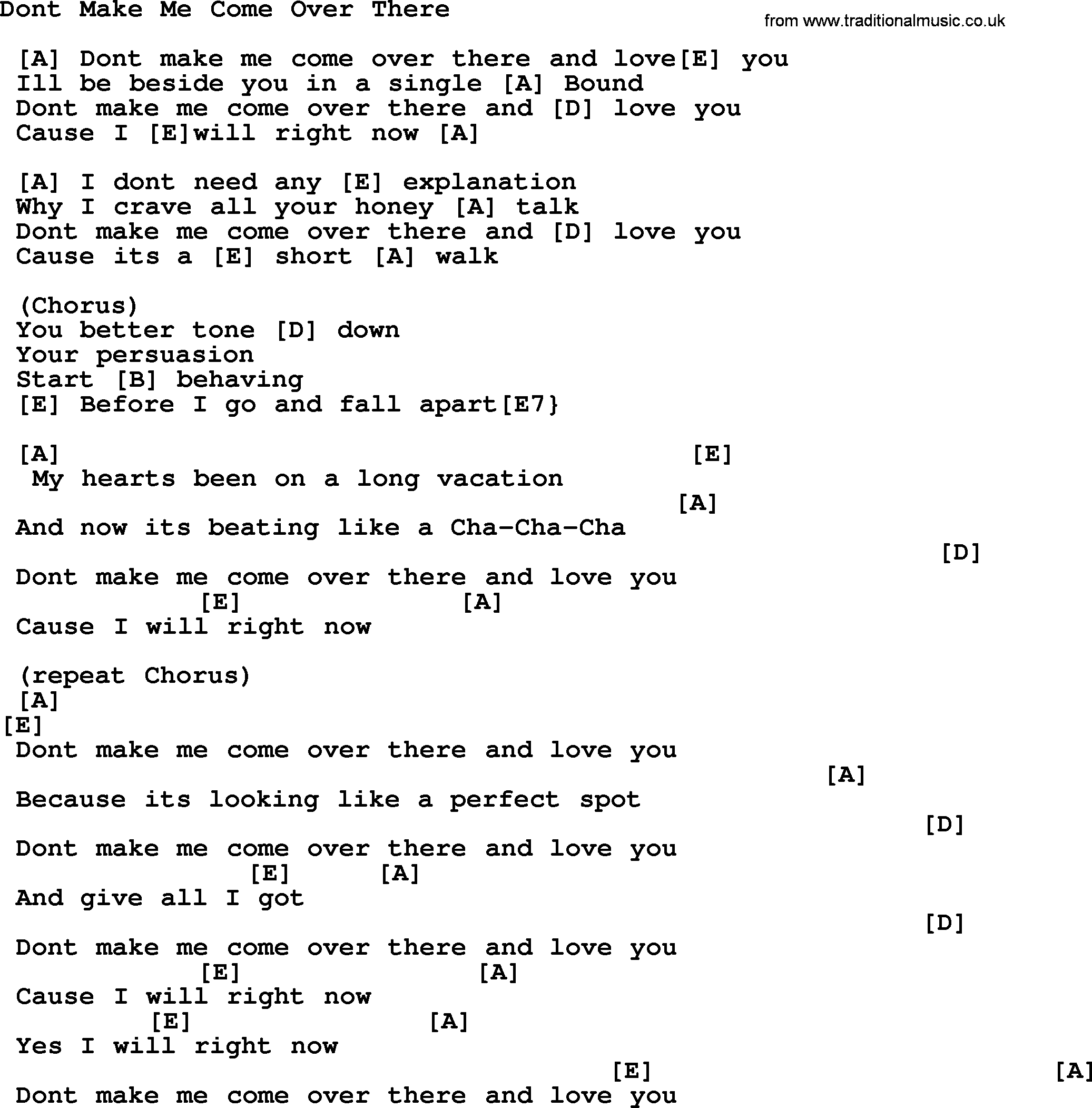 George Strait song: Dont Make Me Come Over There, lyrics and chords