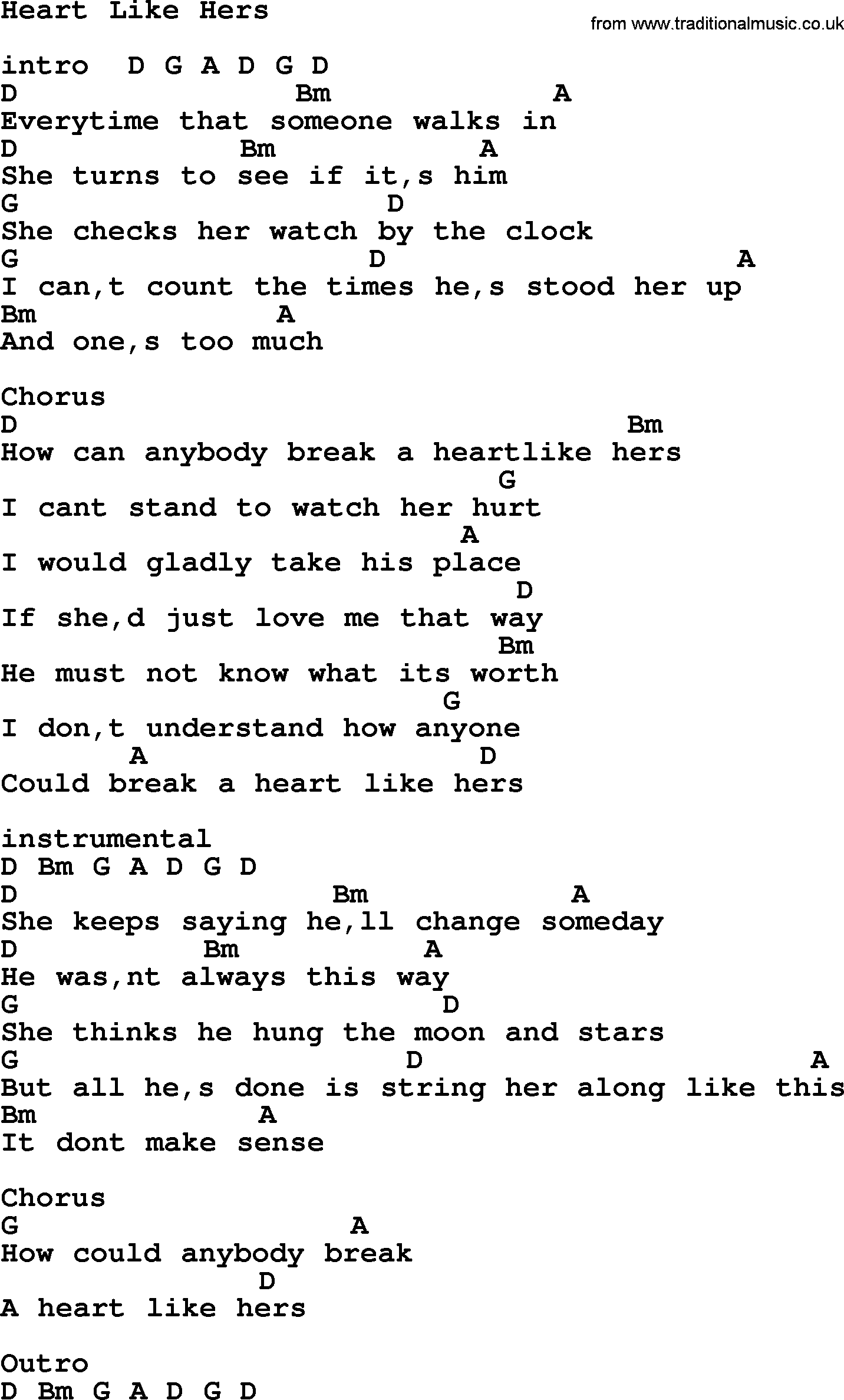 George Strait song: Heart Like Hers, lyrics and chords