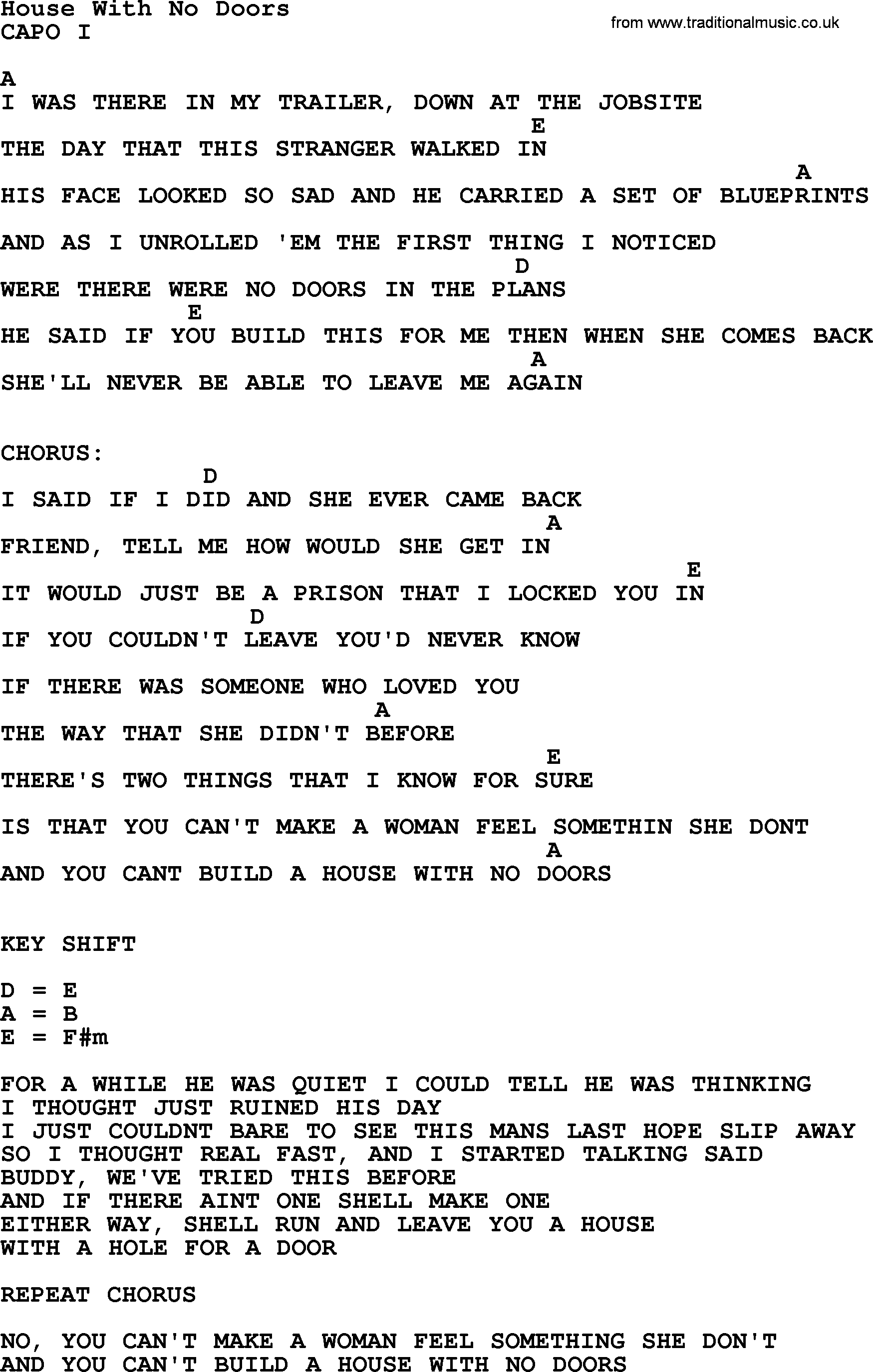 George Strait song: House With No Doors, lyrics and chords