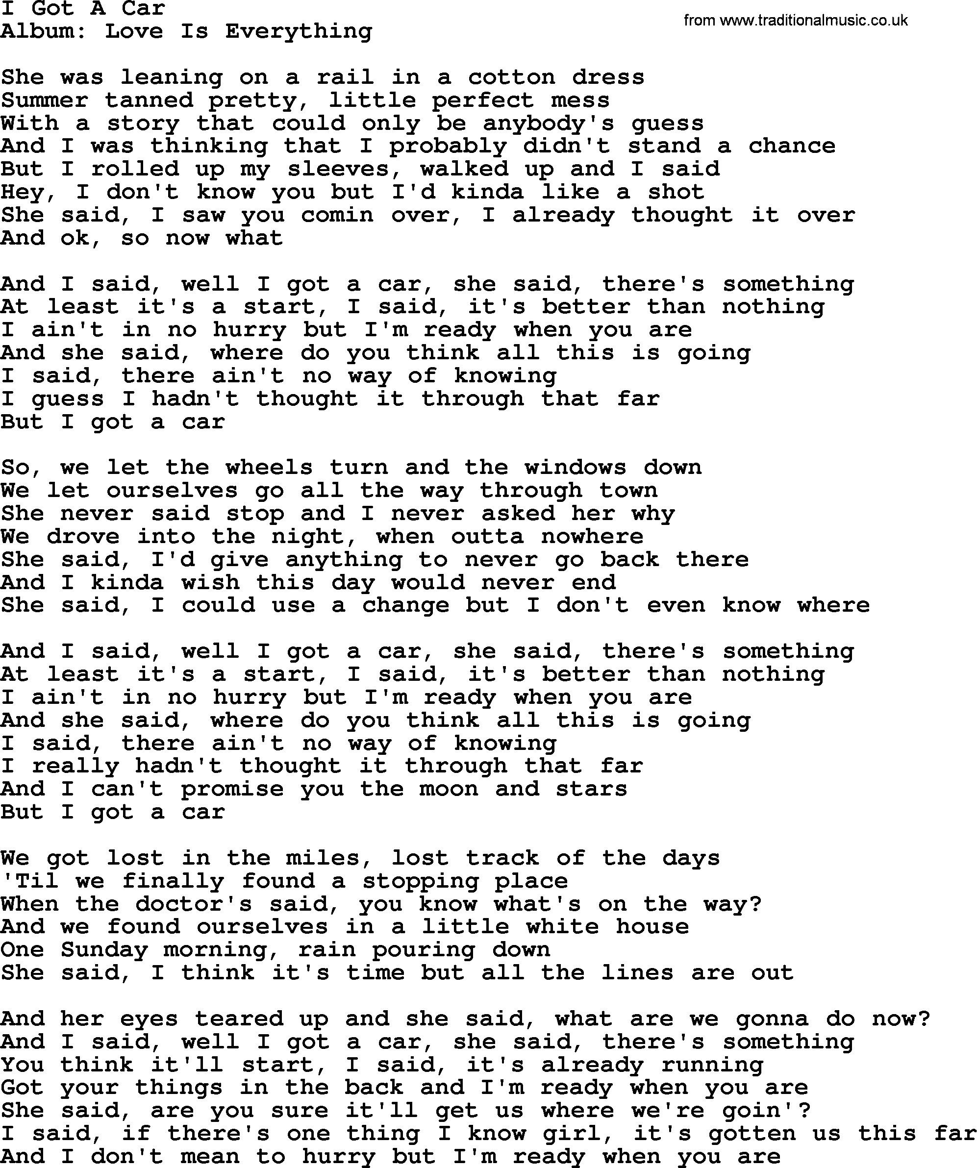 George Strait song: I Got A Car, lyrics