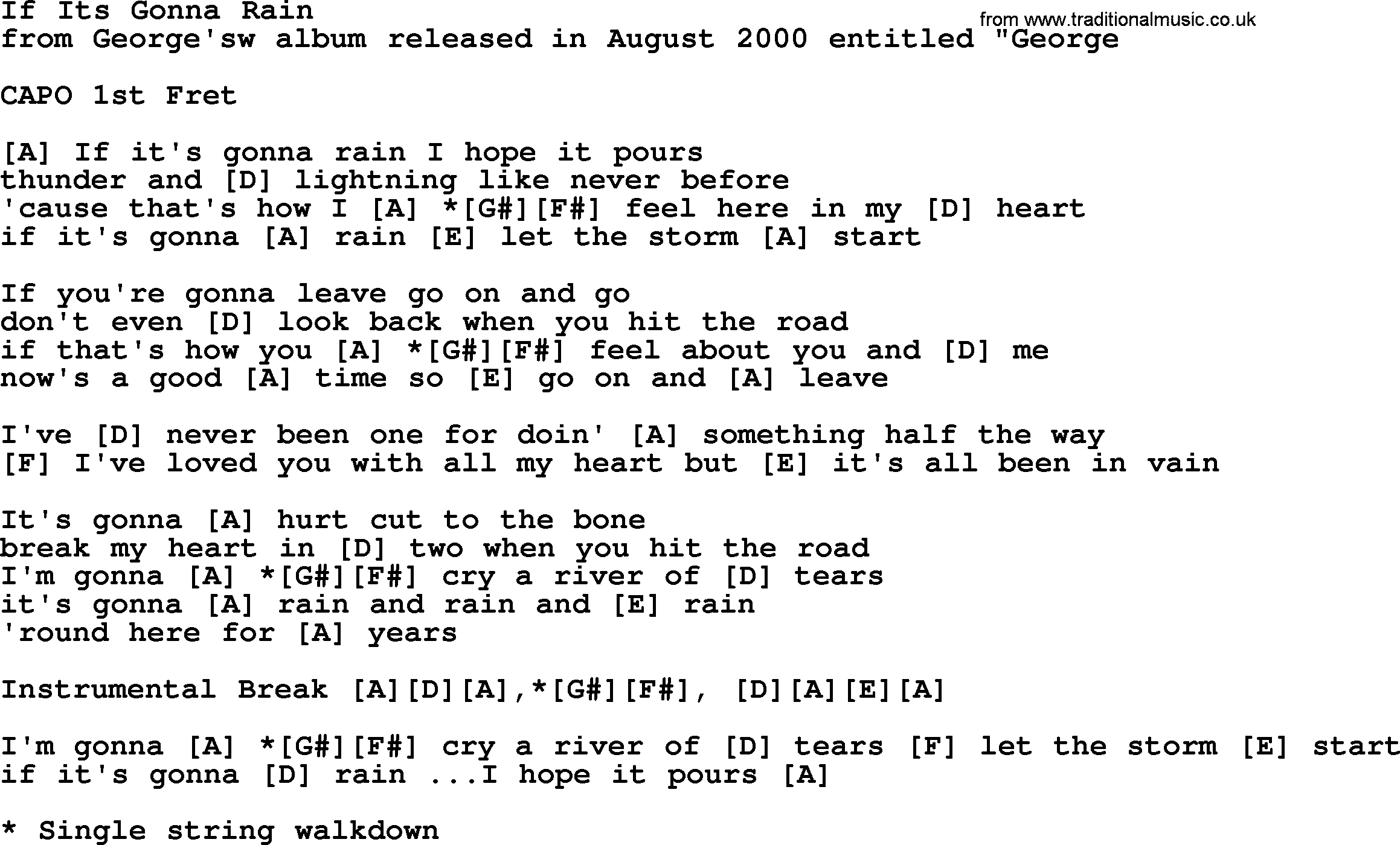 George Strait song: If Its Gonna Rain, lyrics and chords