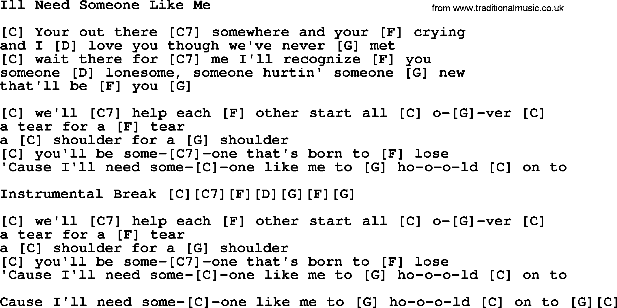 George Strait song: Ill Need Someone Like Me, lyrics and chords