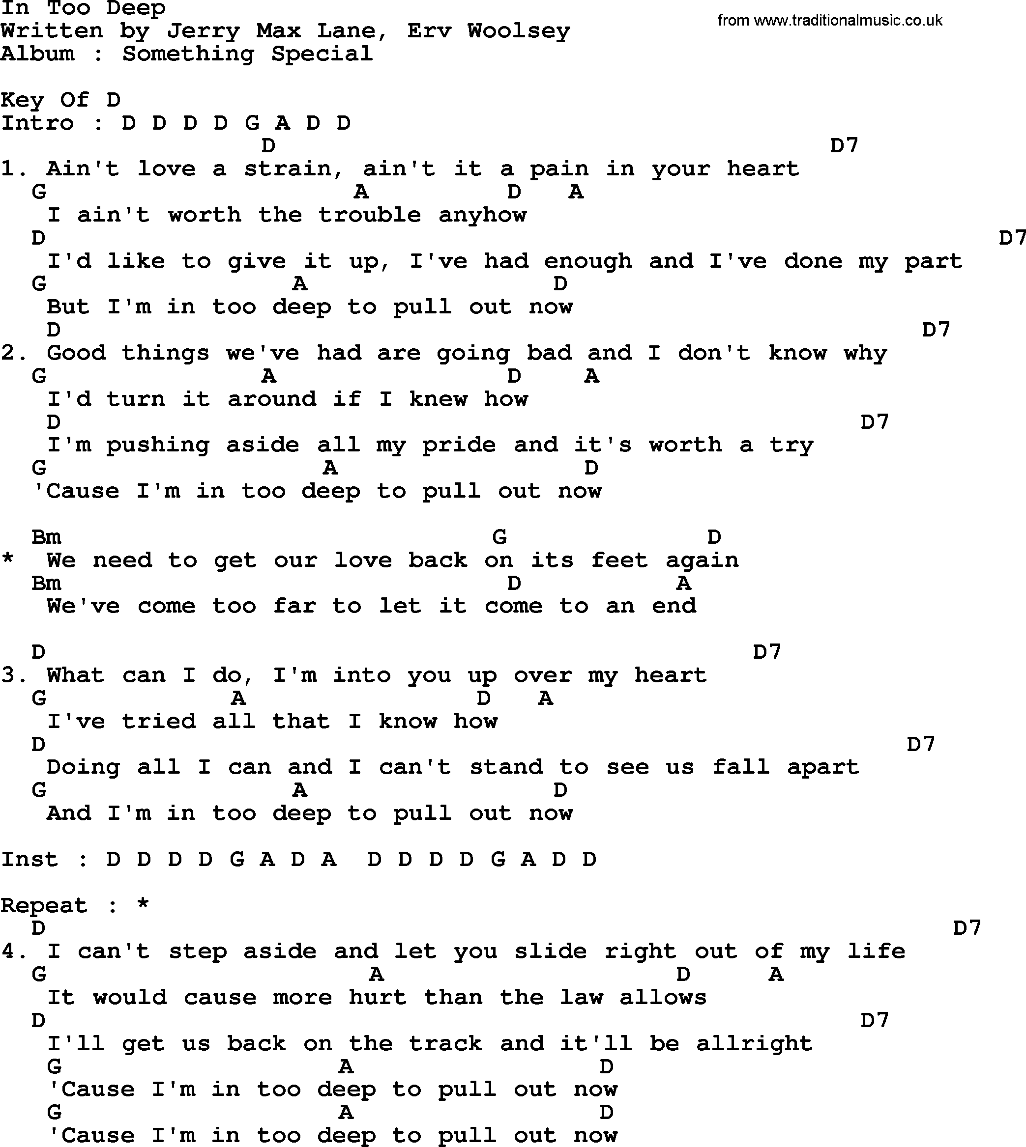 George Strait song: In Too Deep, lyrics and chords